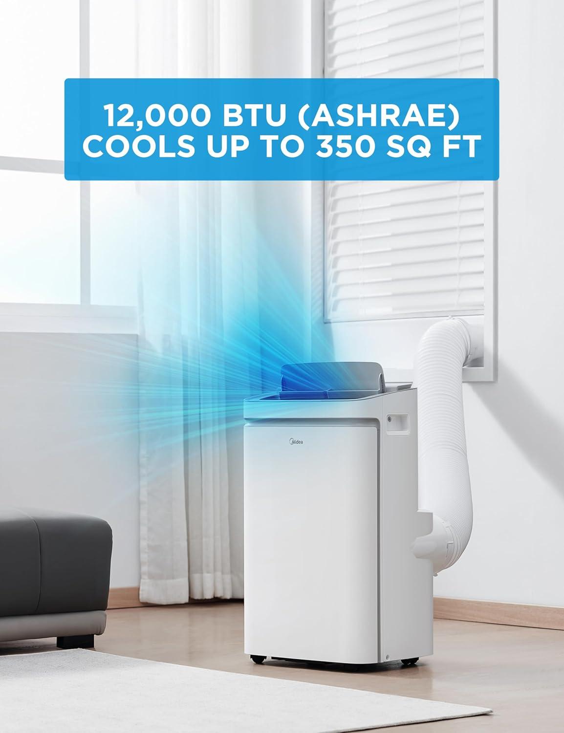 image:imageMidea 10000 BTU ASHRAE 7100 BTU SACC Portable Air Conditioner Smart Control Cools up to 300 Sq Ft with Dehumidifier amp Fan mode Easy touse Remote Control amp Window Installation Kit Included12 000 BTUSmart