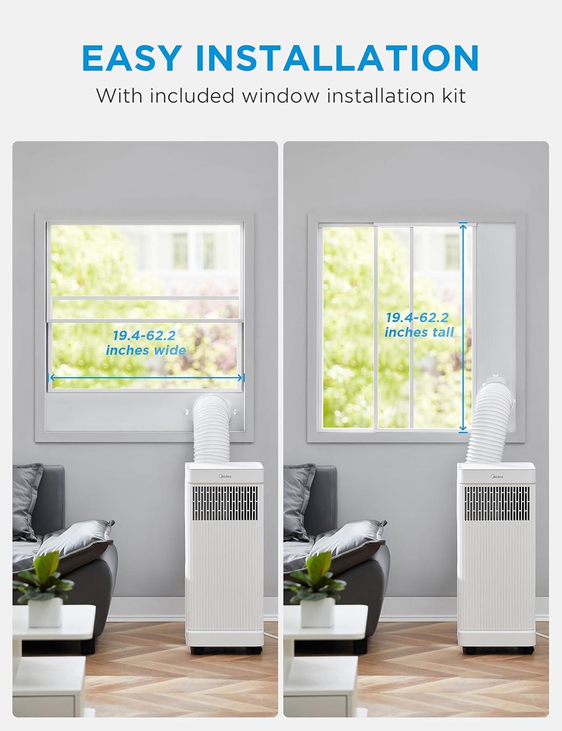 image:imageMidea 10000 BTU ASHRAE 7100 BTU SACC Portable Air Conditioner Smart Control Cools up to 300 Sq Ft with Dehumidifier amp Fan mode Easy touse Remote Control amp Window Installation Kit Included10 000 BTUSmart