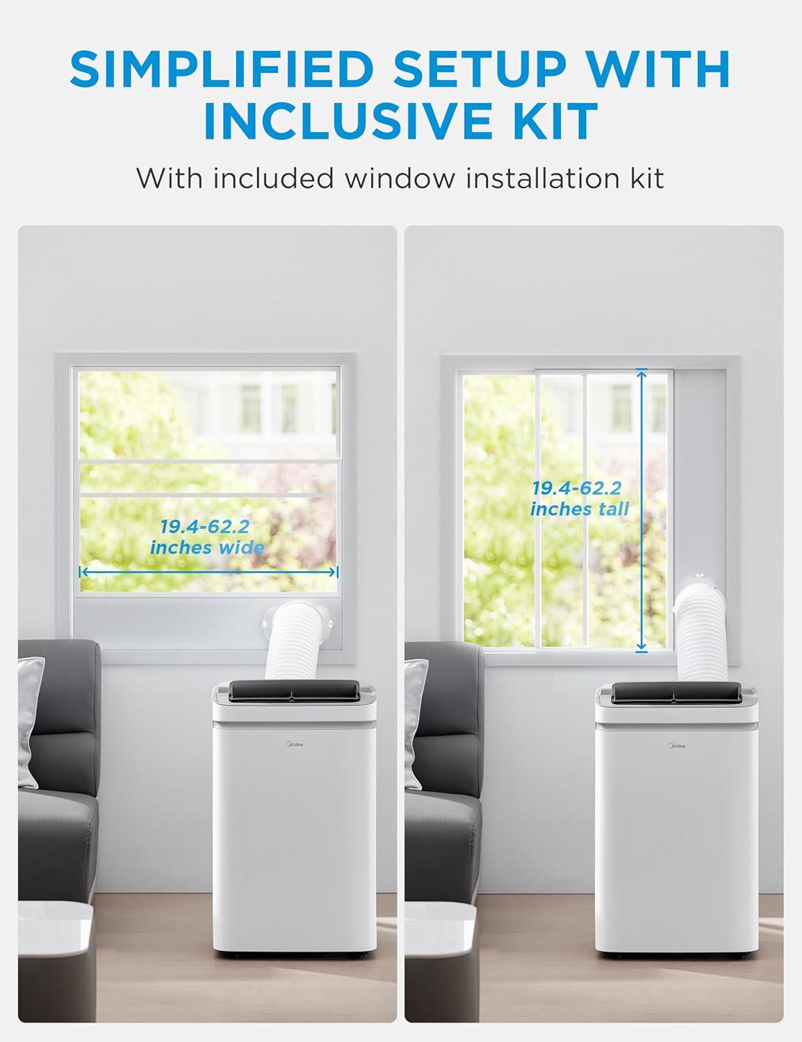 image:imageMidea 10000 BTU ASHRAE 7100 BTU SACC Portable Air Conditioner Smart Control Cools up to 300 Sq Ft with Dehumidifier amp Fan mode Easy touse Remote Control amp Window Installation Kit Included12 000 BTUSmart