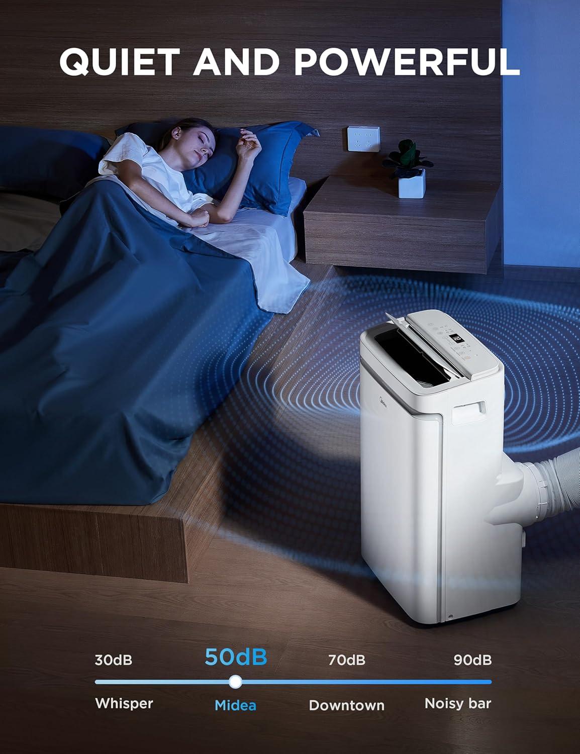 image:imageMidea 10000 BTU ASHRAE 7100 BTU SACC Portable Air Conditioner Smart Control Cools up to 300 Sq Ft with Dehumidifier amp Fan mode Easy touse Remote Control amp Window Installation Kit Included14 000 BTU with Heat