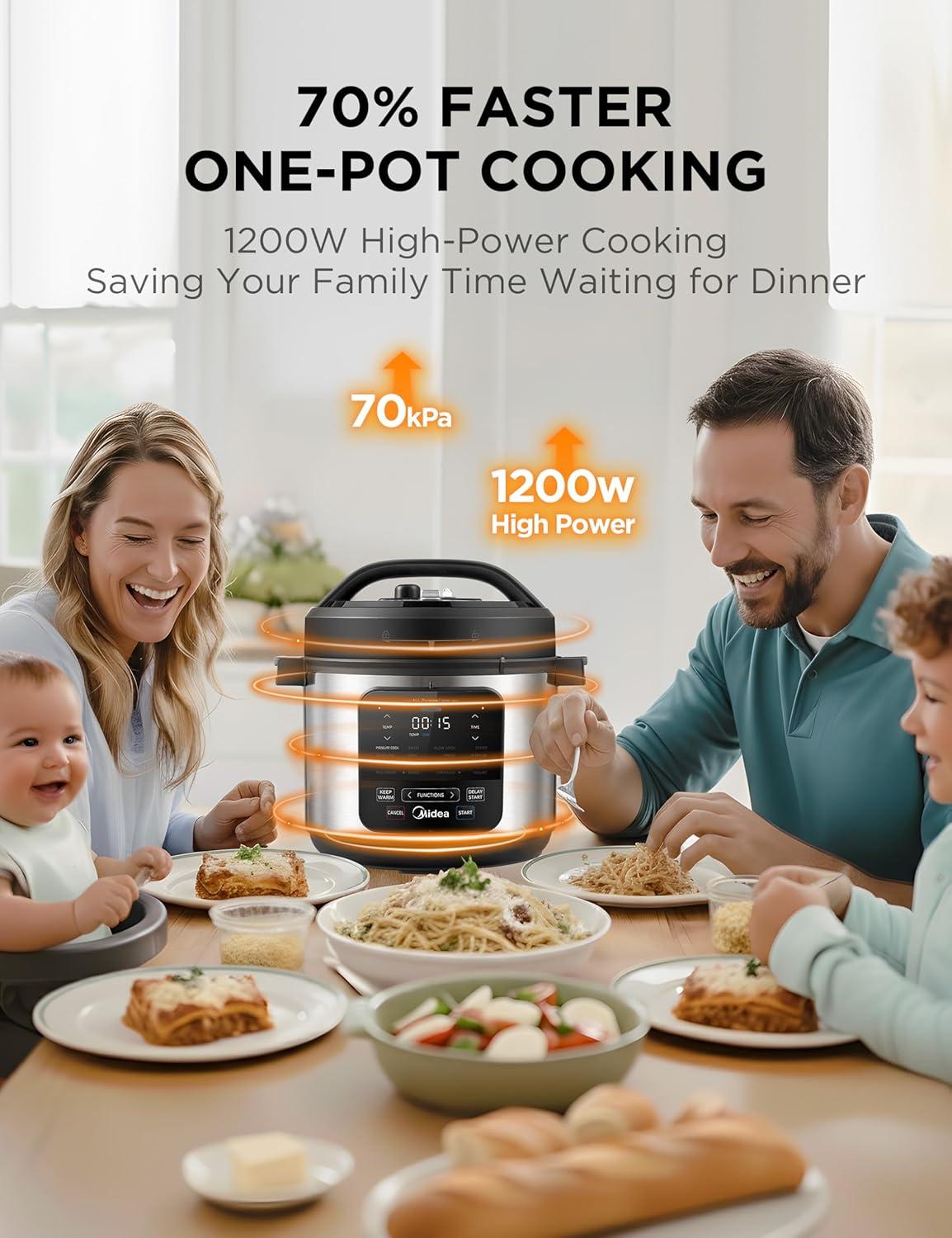 image:imageMidea 10in1 Electric Pressure Cooker with Slow Cooker Steamer Saute Sous Vide and Bake Modes Stovetop amp Oven Safe Stainless Steel Pot 6 Quarts