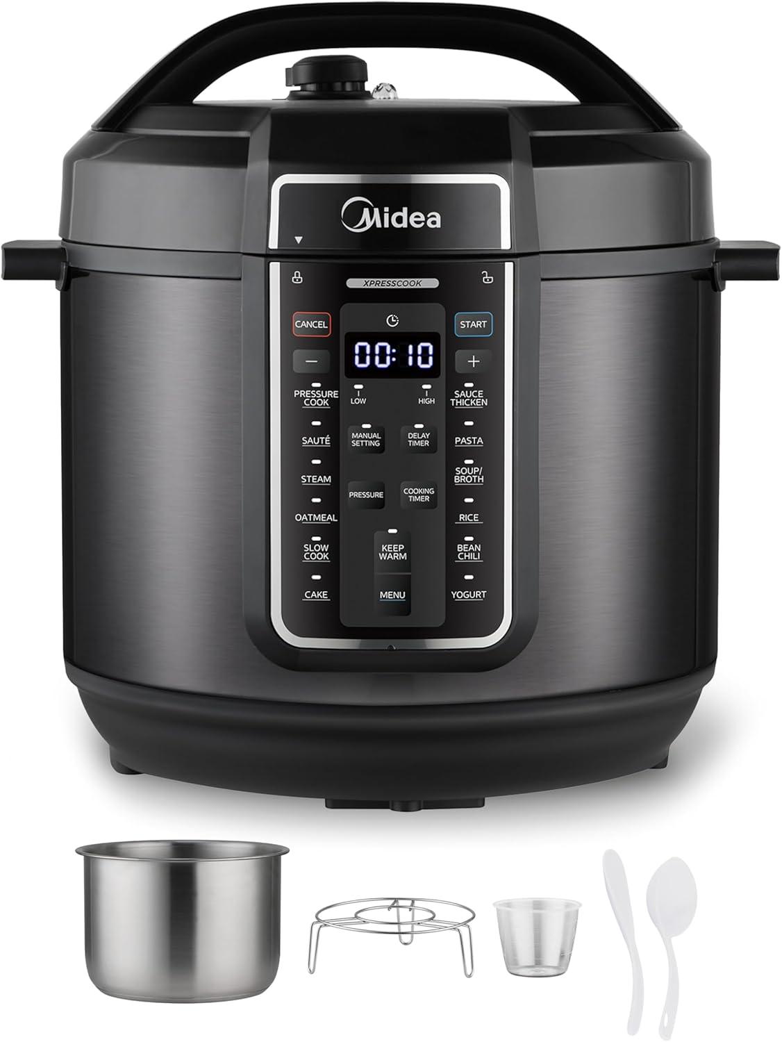 image:imageMidea 12in1 Electric Pressure Cooker 8 Quarts 12 Presets MultiFunctional Programmable Slow Cooker Rice Cooker Steamer Saut Pan Yogurt Maker and More Stainless SteelBlack