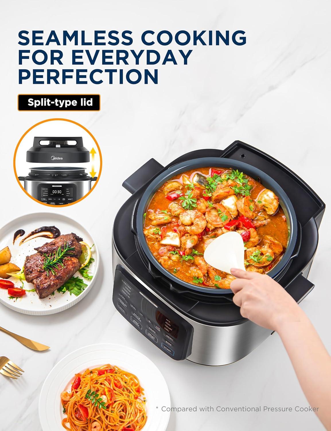 image:imageMidea 12in1 Electric Pressure Cooker 8 Quarts 12 Presets MultiFunctional Programmable Slow Cooker Rice Cooker Steamer Saut Pan Yogurt Maker and More Stainless SteelBlack