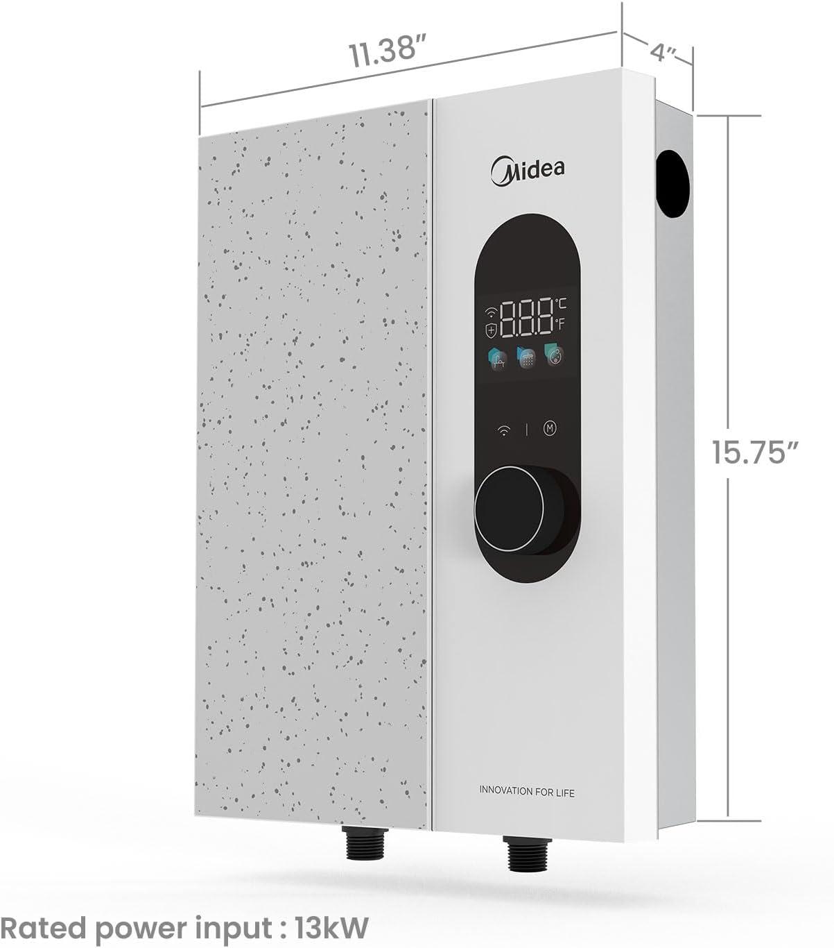 image:imageMidea 13KW Electric Tankless Water Heater Touch Control WiFi Control LED Display Child Mode 240 Volts with Automatic Power Modulation Ondemand Hot Water White13KW