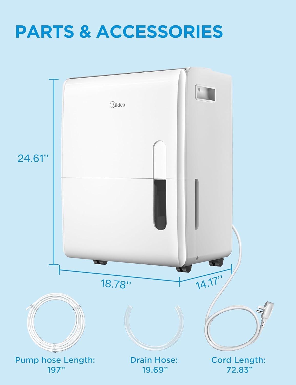 image:imageMidea 1500 Sq Ft Energy Star Certified Dehumidifier With Reusable Air Filter 22 Pint Ideal For Basements Large amp Medium Sized Rooms And Bathrooms White5 500 Sq Ft with Pump WiFi