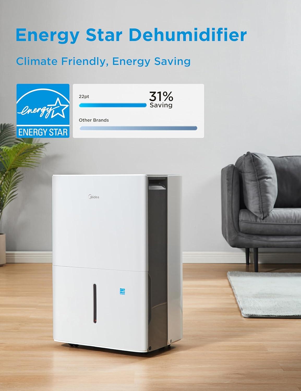 image:imageMidea 1500 Sq Ft Energy Star Certified Dehumidifier With Reusable Air Filter 22 Pint  Ideal For Basements Large amp Medium Sized Rooms And Bathrooms White1 500 Sq Ft  WiFi