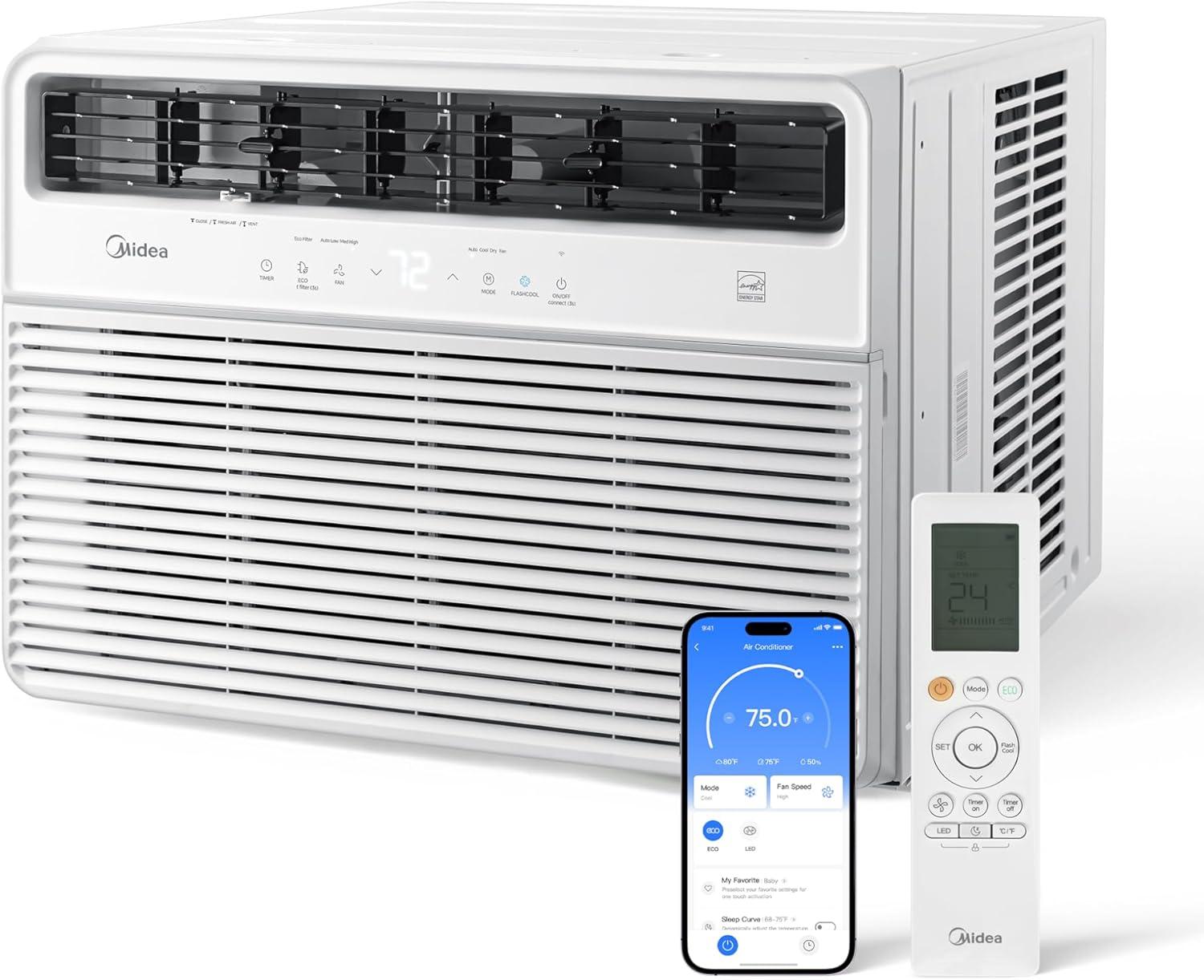 image:imageMidea 18000 BTU Smart Inverter Window Air Conditioner with APP Alexa Control 208230V AC Unit Cools up to 1000 Sq Ft Quiet Operation Energy Saving Remote amp Easy Installation Kit WhiteInverter AC