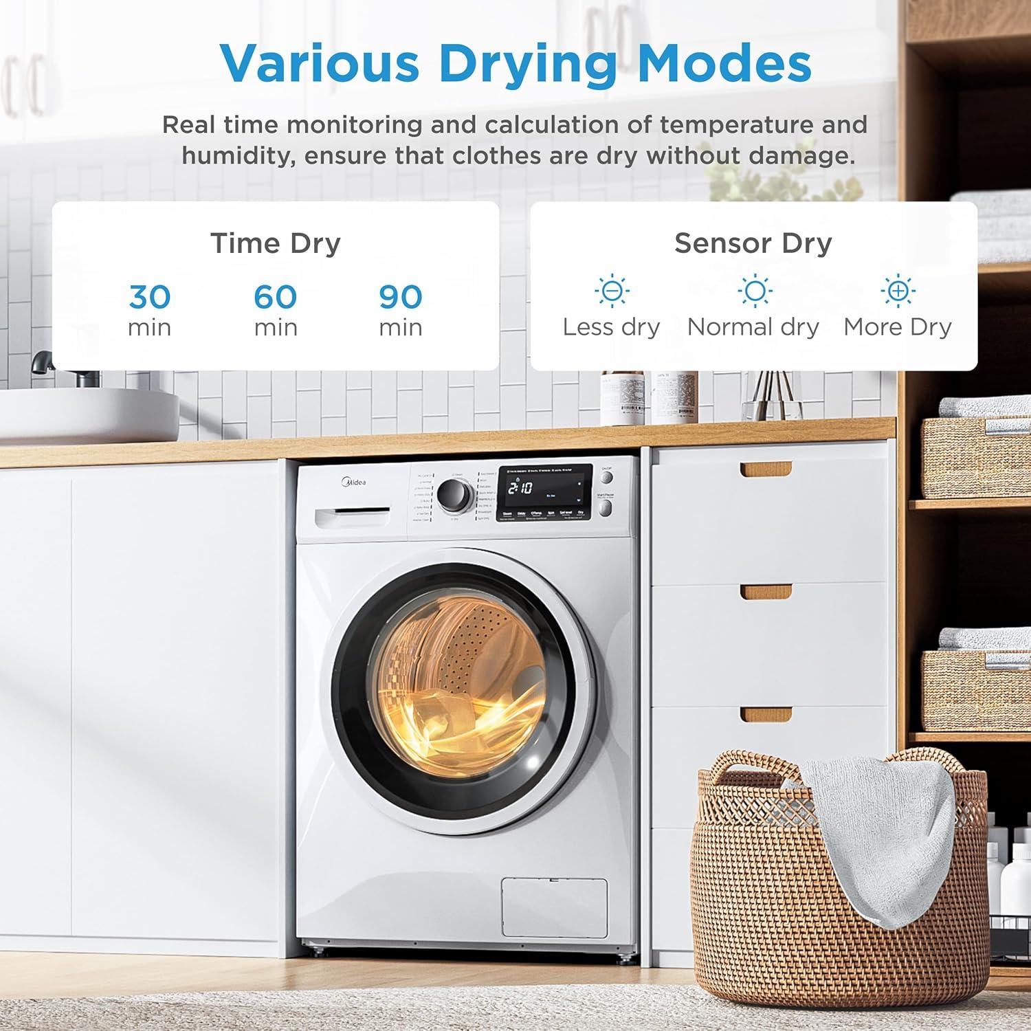 image:imageMidea 24 Inch Washer and Dryer Combo All in One Washer and Dryer 27 cuft 26lbs Ventless Washing Machine Steam Care Overnight Dry 1400 RPM 16 Cycles Front Load Washer FullAutomatic White