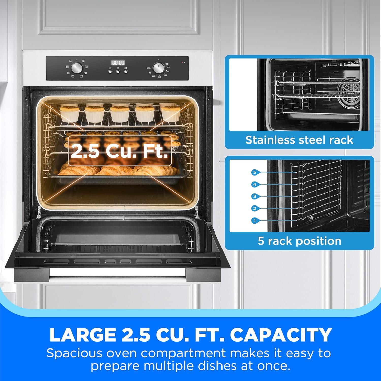 image:imageMidea 24 Single Electronic Wall Oven 25 Cu FtCapacity Builtin Oven with 8in1 Cooking Modes Stainless Steel25 Cuft Wall Oven