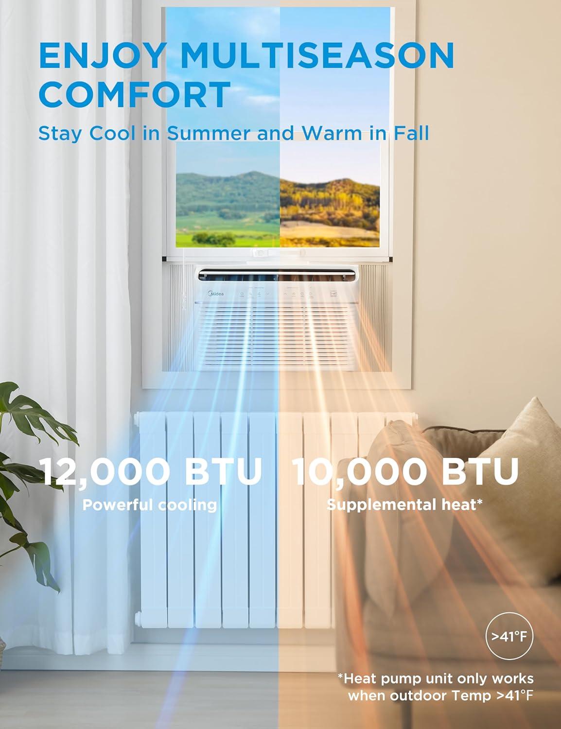 image:imageMidea 5000 BTU EasyCool Small Window Air Conditioner Cool up to 150 Sq Ft with EasytoUse Mechanical Controls and Reusable Filter Perfect for Small Bedroom Living Room Home Office12 000 BTU with Heat