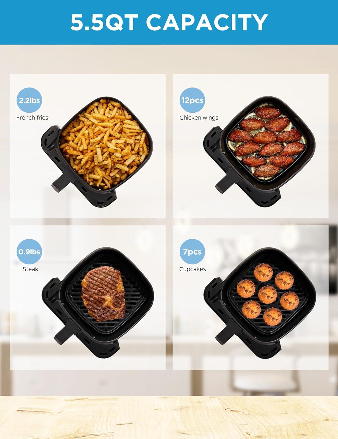 image:imageMidea Air Fryer 55 Quart with SeeThru Window Rapid Air Technology 9 Preset Menus for Quick and Easy Meals1 Minute Button and Favorite Function 90 less oilBlack with SeeThru Window