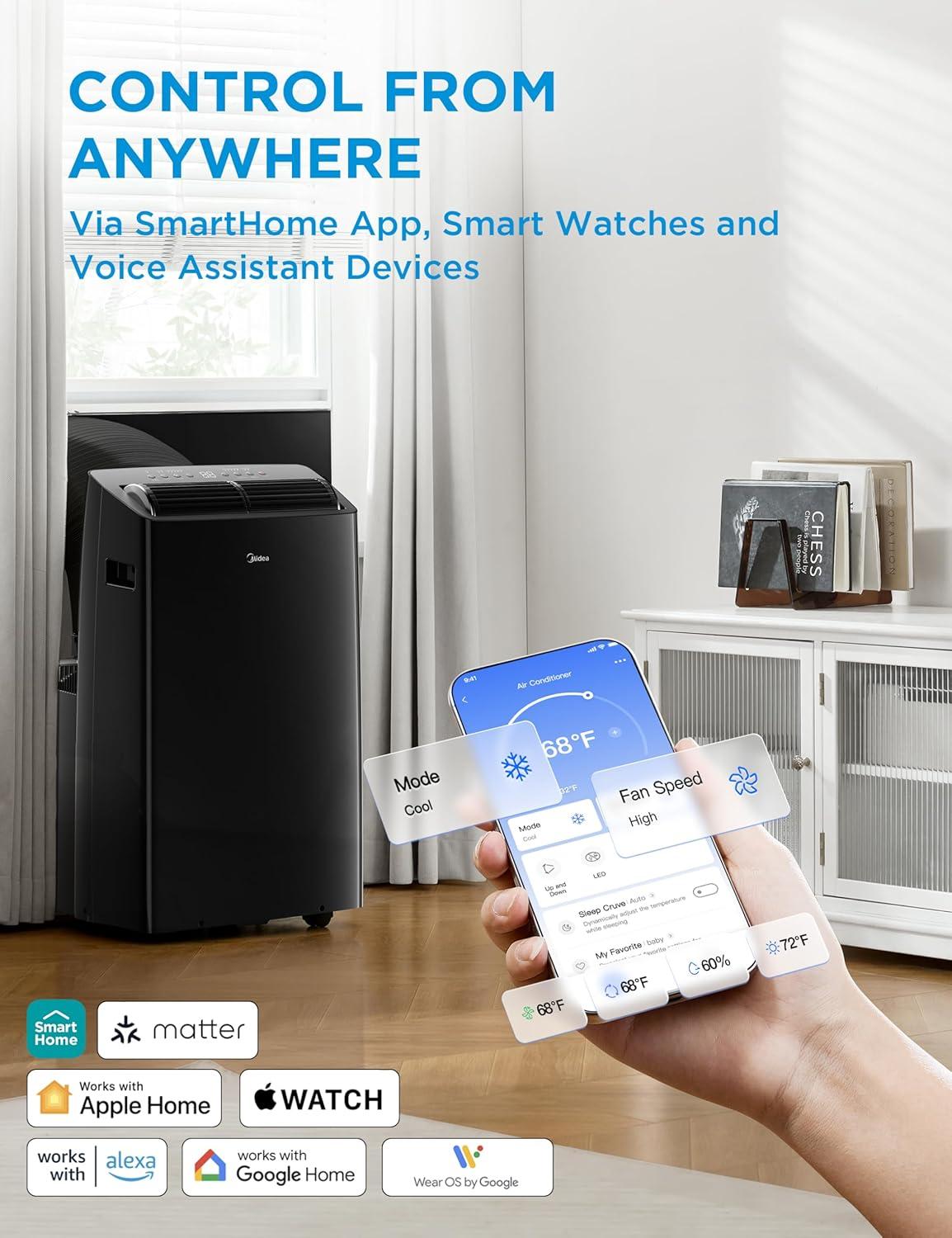 image:imageMidea Duo 14000 BTU 12000 BTU SACC High Efficiency Inverter Ultra Quiet Portable Air Conditioner Cools up to 550 Sq Ft Works with AlexaGoogle Assistant Includes Remote Control amp Window KitBlack
