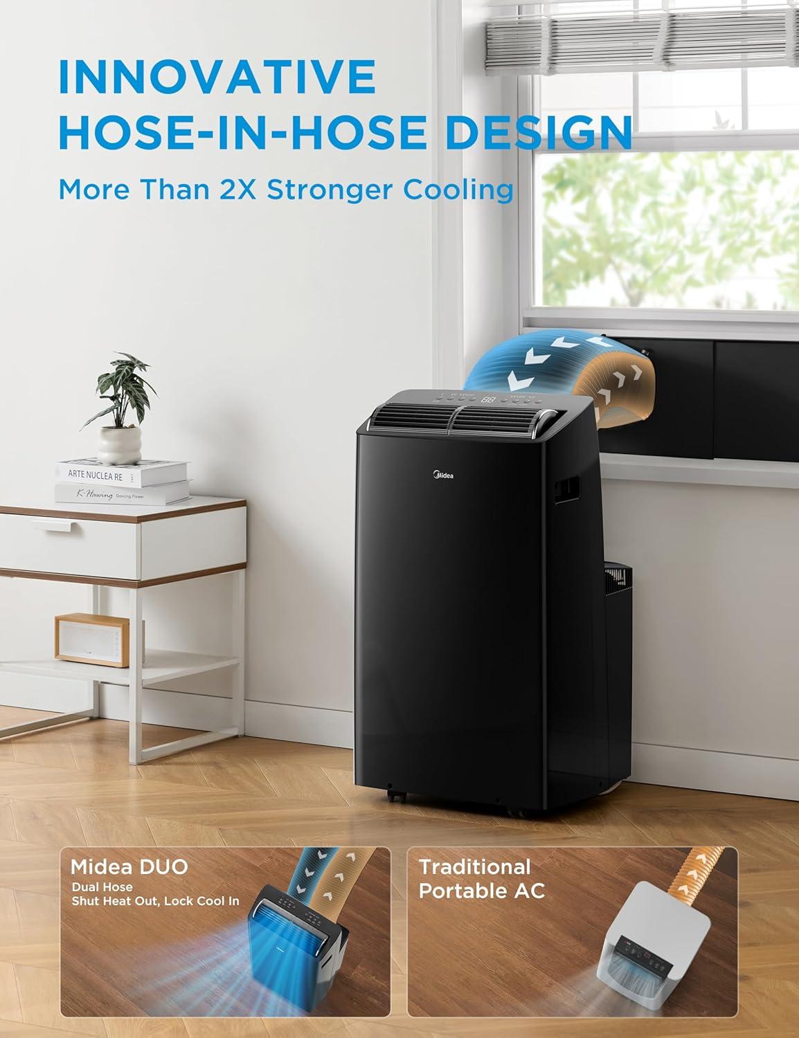 image:imageMidea Duo 14000 BTU 12000 BTU SACC High Efficiency Inverter Ultra Quiet Portable Air Conditioner Cools up to 550 Sq Ft Works with AlexaGoogle Assistant Includes Remote Control amp Window KitBlack