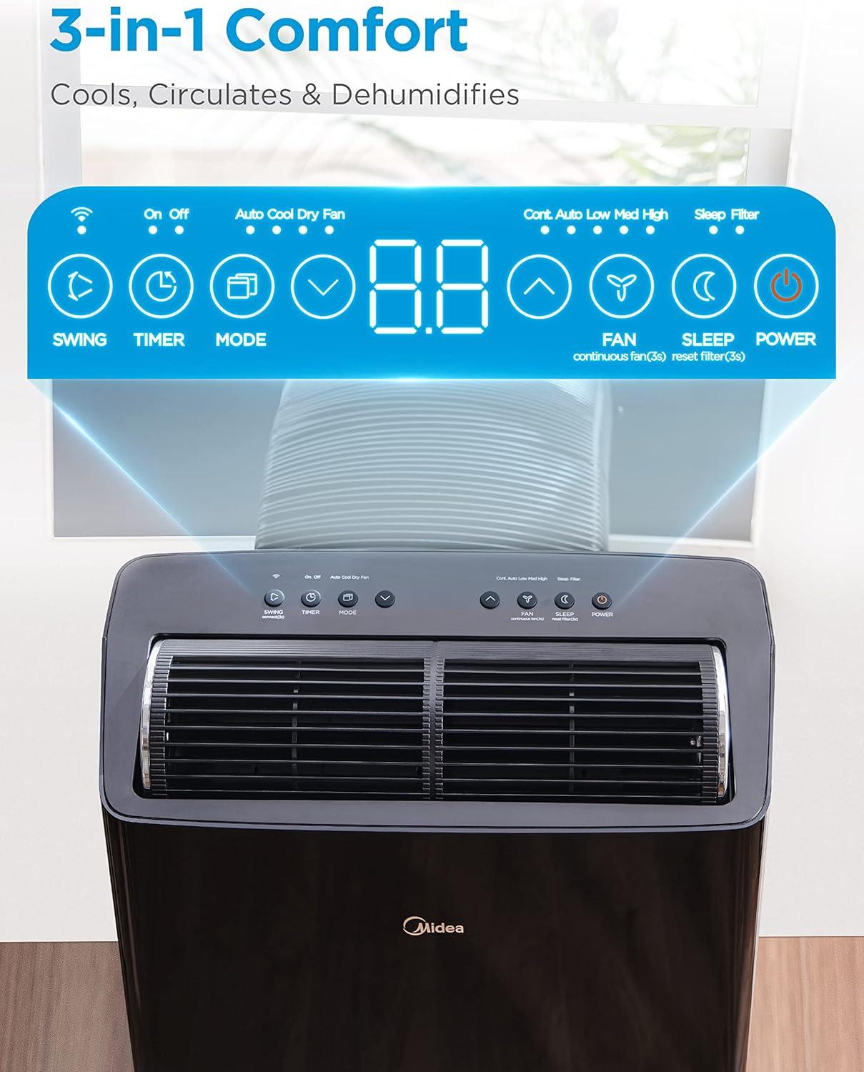 image:imageMidea Duo 14000 BTU 12000 BTU SACC High Efficiency Inverter Ultra Quiet Portable Air Conditioner Cools up to 550 Sq Ft Works with AlexaGoogle Assistant Includes Remote Control amp Window KitBlack