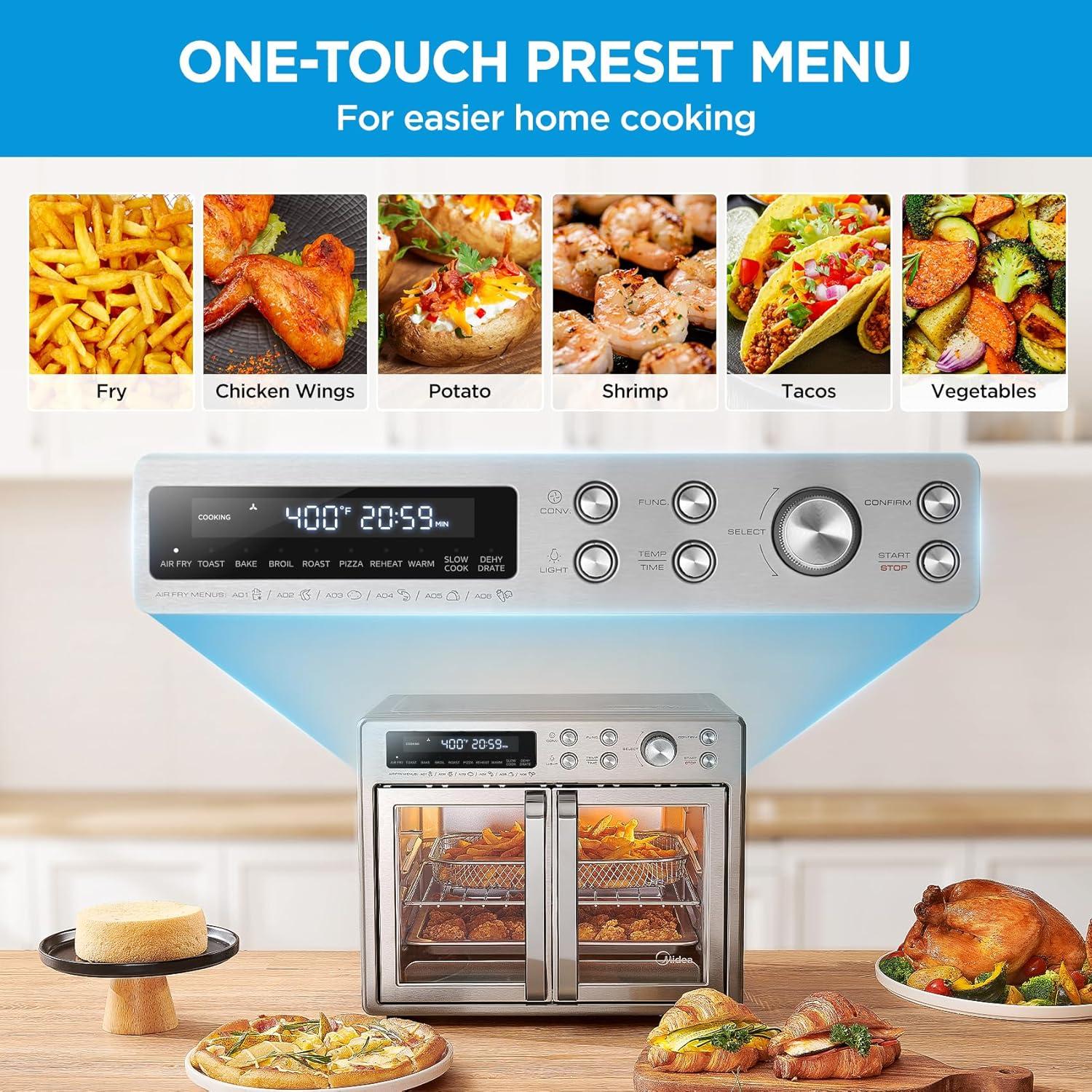 image:imageMidea Flexify French Door Toaster Oven Air Fryer Combo 264 QT Extra Large Air Fryer Countertop Oven 10in1 Combo 25 Faster Cooking and 90 Less Oil Stainless Steel