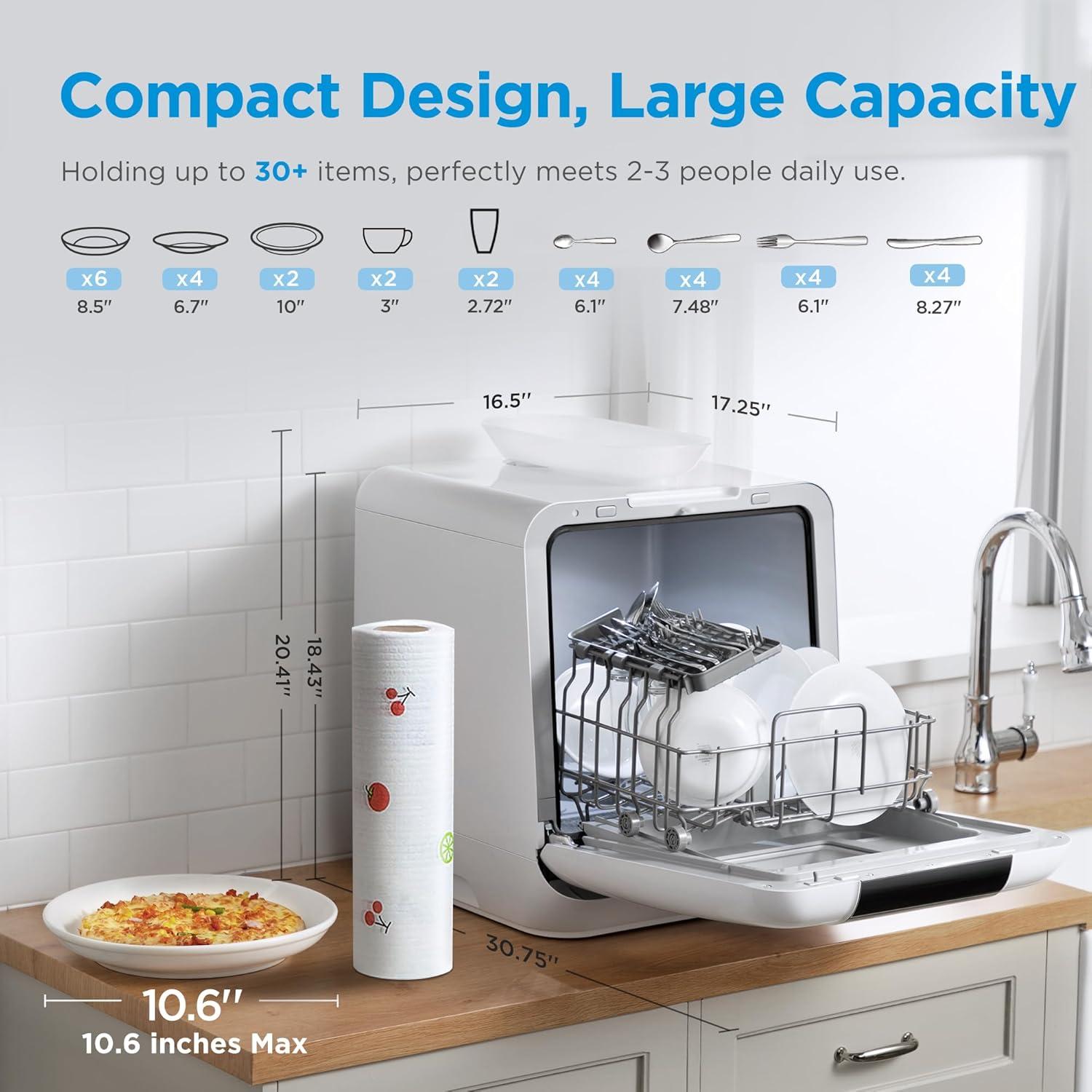 image:imageMidea MDC17P4CWW Portable Countertop Mini 132Gal Builtin Water Tank Baby Care No Hookup Needed 360 Dual SprayHighTemp wash Dishwasher for Apartmentsamp RVs White WholeAuto Door Open