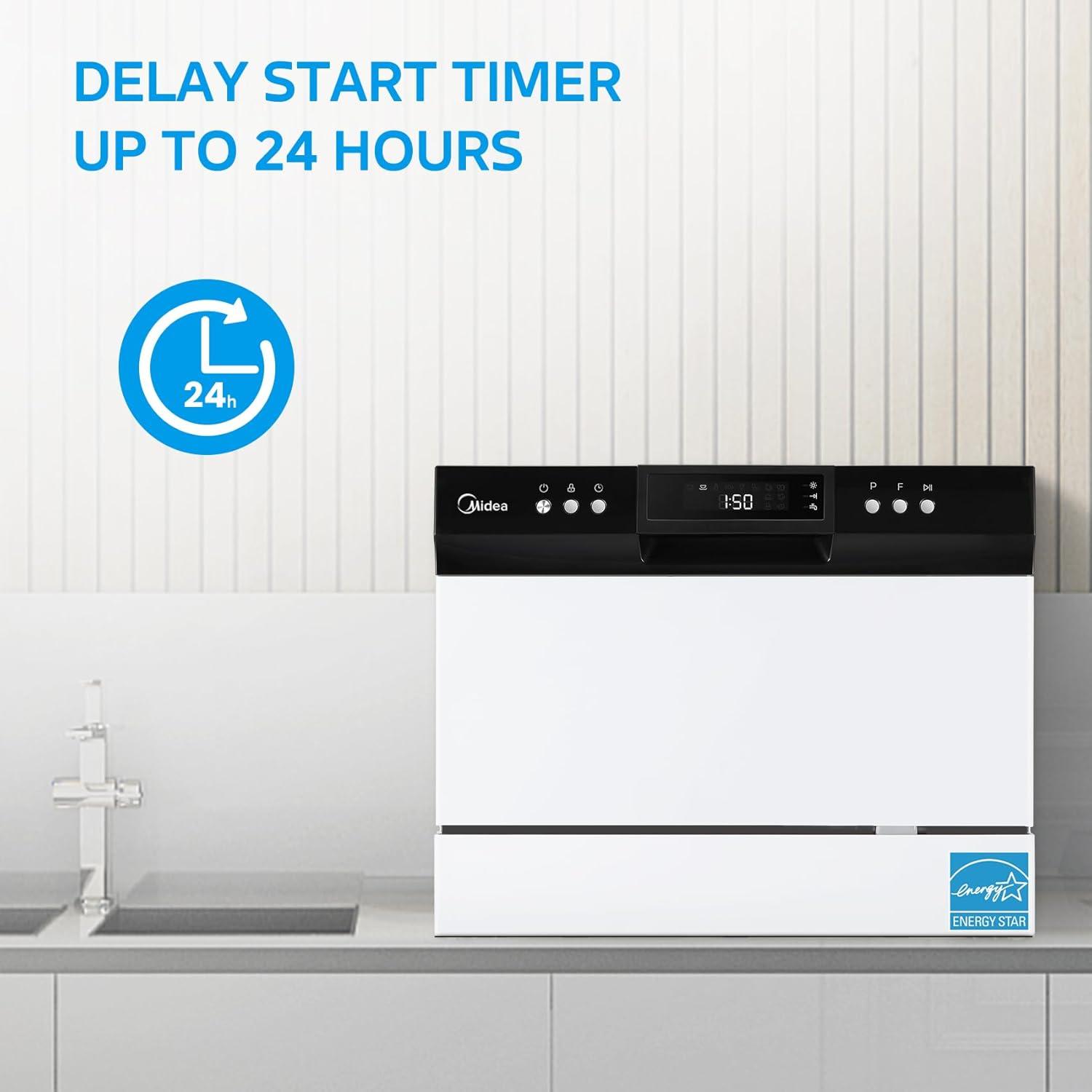 image:imageMidea MDC22P1AWW Energy Star Portable Dishwasher 6 Place Settings amp 8 Washing Programs Speed BabyCare ECOamp Glass Dish Washer for Dorm RVamp Apartment White
