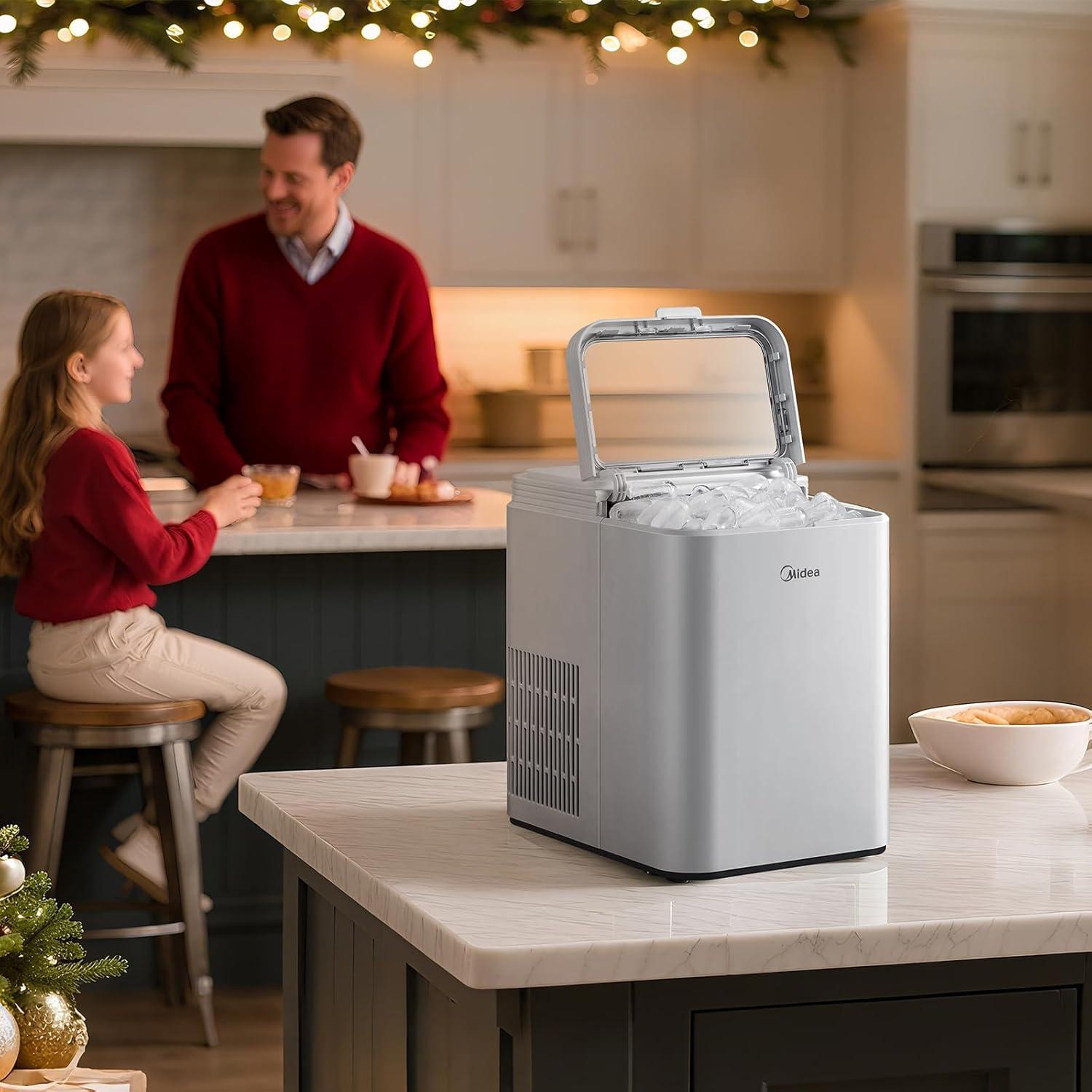 image:imageMidea MERI26B1AGN Countertop BulletIce Maker 8 Ice Bullets Ready in 6 Minutes 26lbs24H SelfCleaning Function with Ice Scoop and Basket for HomeOfficeRVGrey