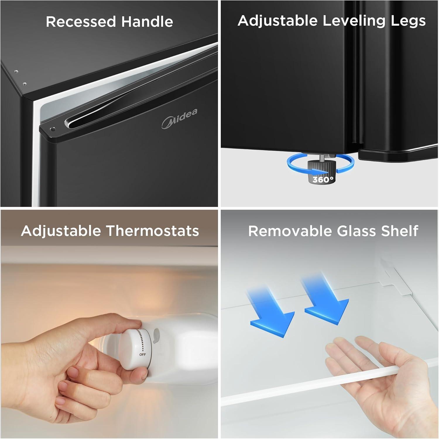 image:imageMidea MERM33S1ABB Mini Fridge 33 Cuft Compact Fridge with Internal Light Adjustable Thermostat Reversible Door Low Noise for Dorm Office Bedroom BlackBlack