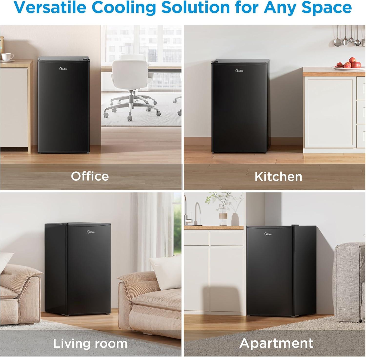 image:imageMidea MERM33S1ABB Mini Fridge 33 Cuft Compact Fridge with Internal Light Adjustable Thermostat Reversible Door Low Noise for Dorm Office Bedroom BlackBlack
