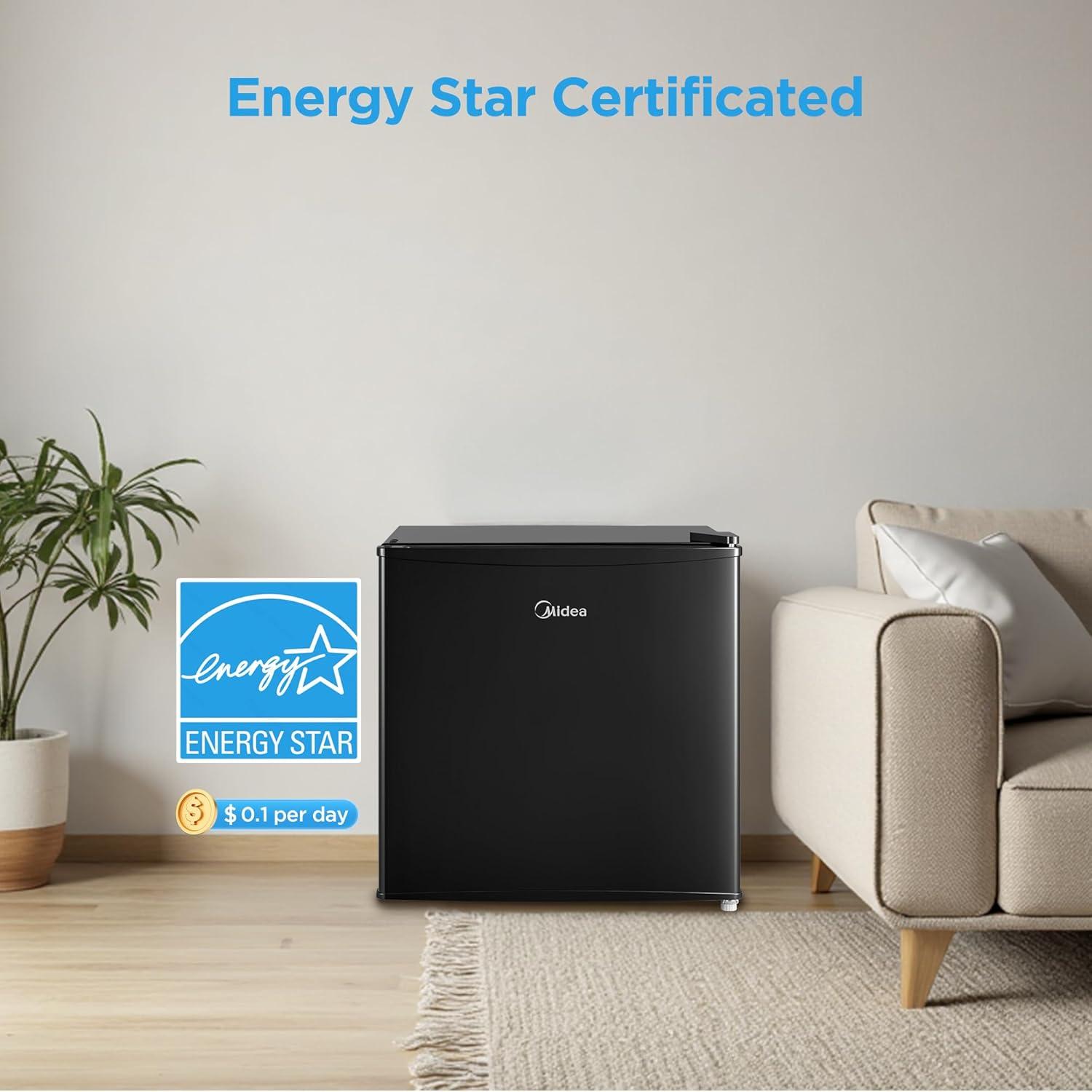image:imageMidea MERM33S1AST Mini Fridge 33 Cuft Compact Fridge with Internal Light Adjustable Thermostat Reversible Door Low Noise for Dorm Office Bedroom Stainless SteelBlack