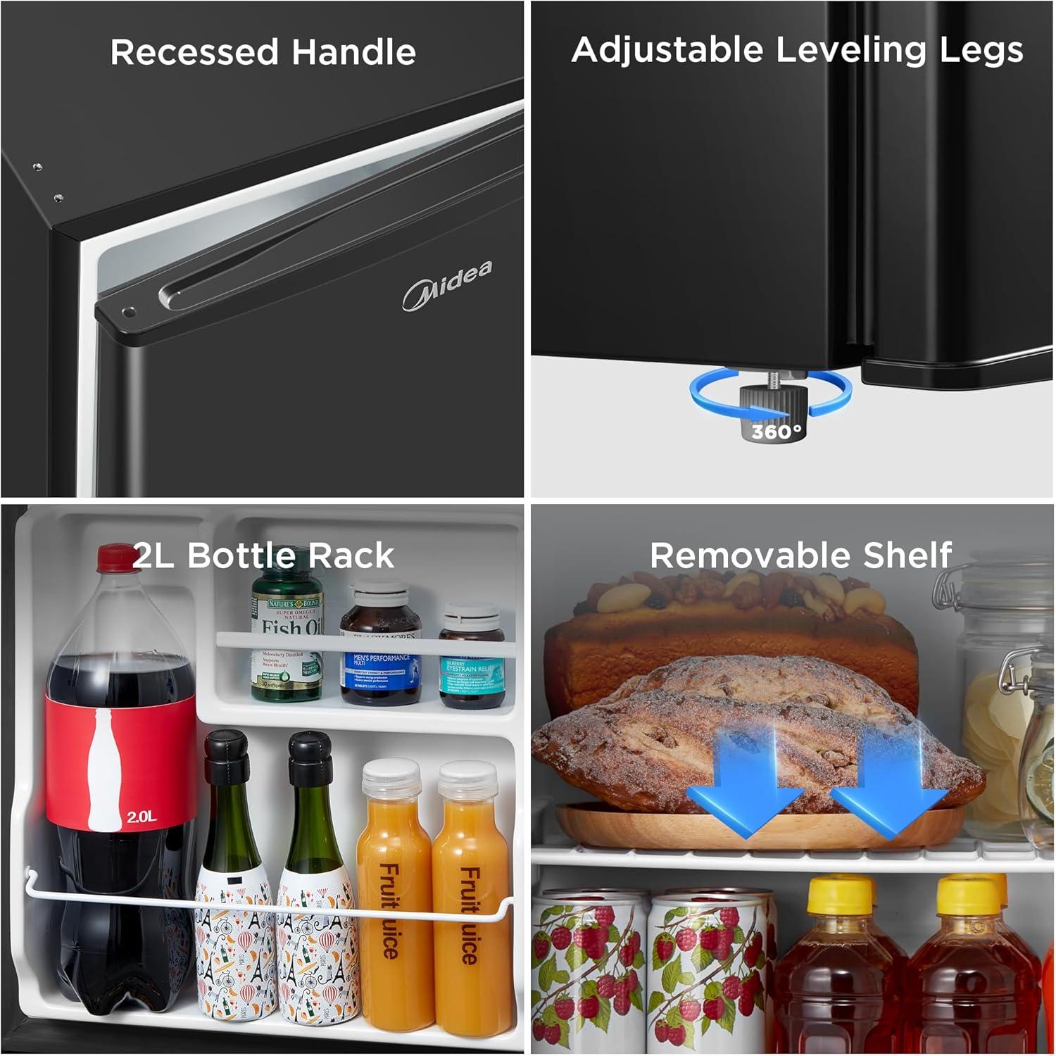 image:imageMidea MERM33S1AST Mini Fridge 33 Cuft Compact Fridge with Internal Light Adjustable Thermostat Reversible Door Low Noise for Dorm Office Bedroom Stainless SteelBlack