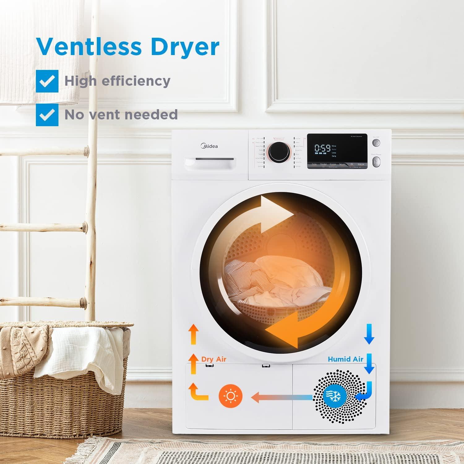 image:imageMidea MLE25H7BWW Heat Pump Ventless Front Load Dryer Stackable Washing Machine Energy Efficient and Space Saving 44 Cuft White