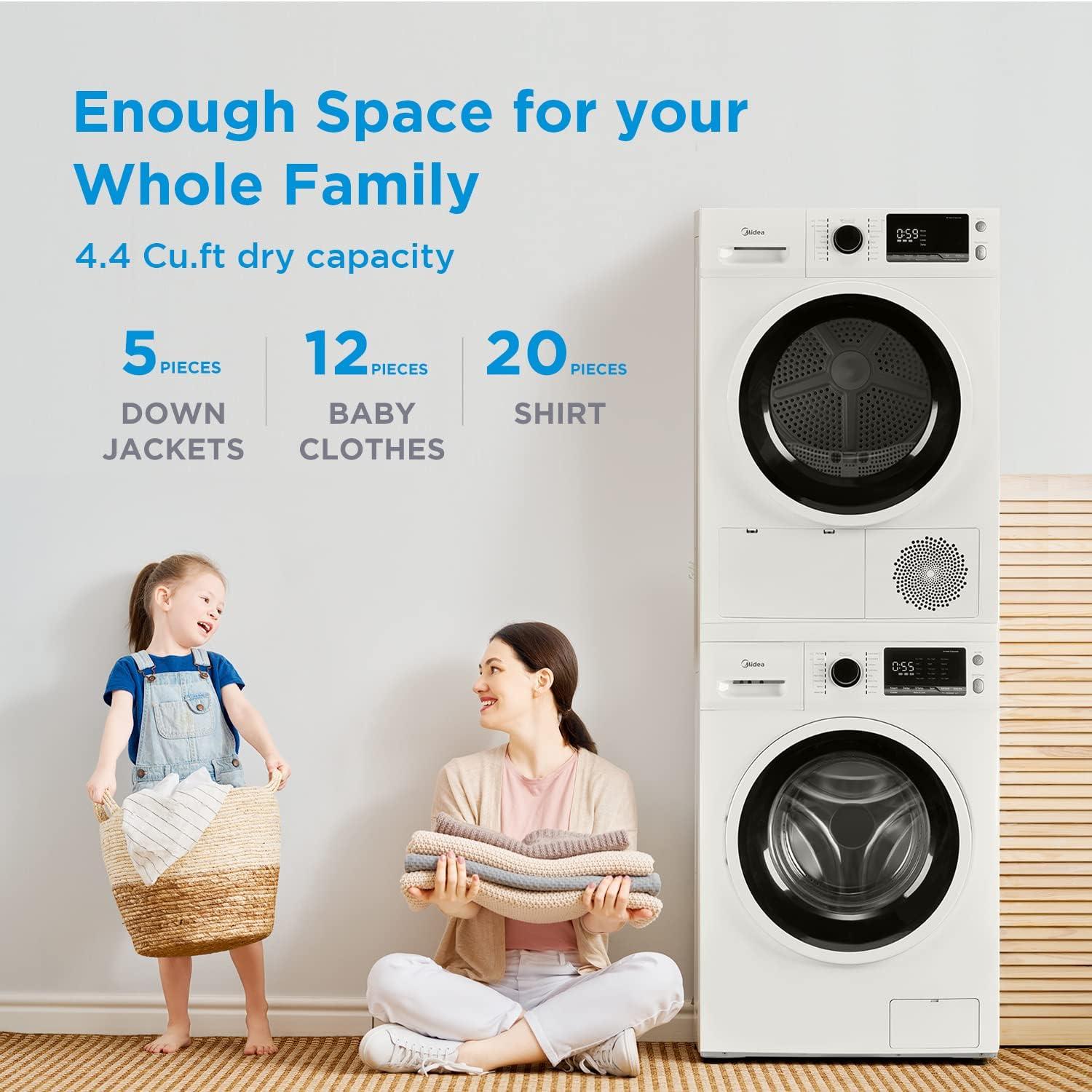image:imageMidea MLE25H7BWW Heat Pump Ventless Front Load Dryer Stackable Washing Machine Energy Efficient and Space Saving 44 Cuft White