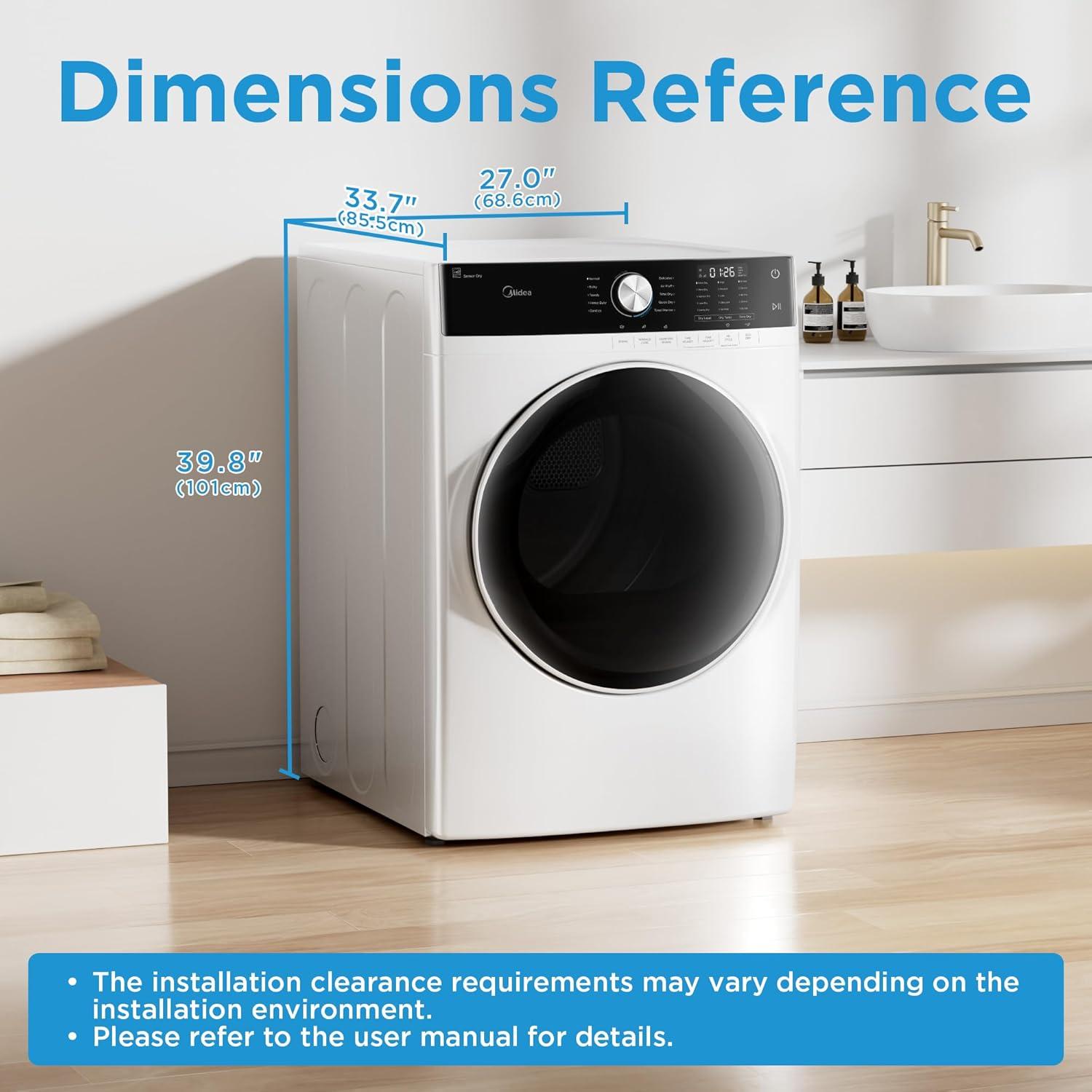 image:imageMidea MLE45N1AWW Front Load Electric Dryer Matching with Stainless Steel Sensor Dry Wrinkle Care Touch Control 10 Total Cycles 80 Cuft WhiteElectric Dryer