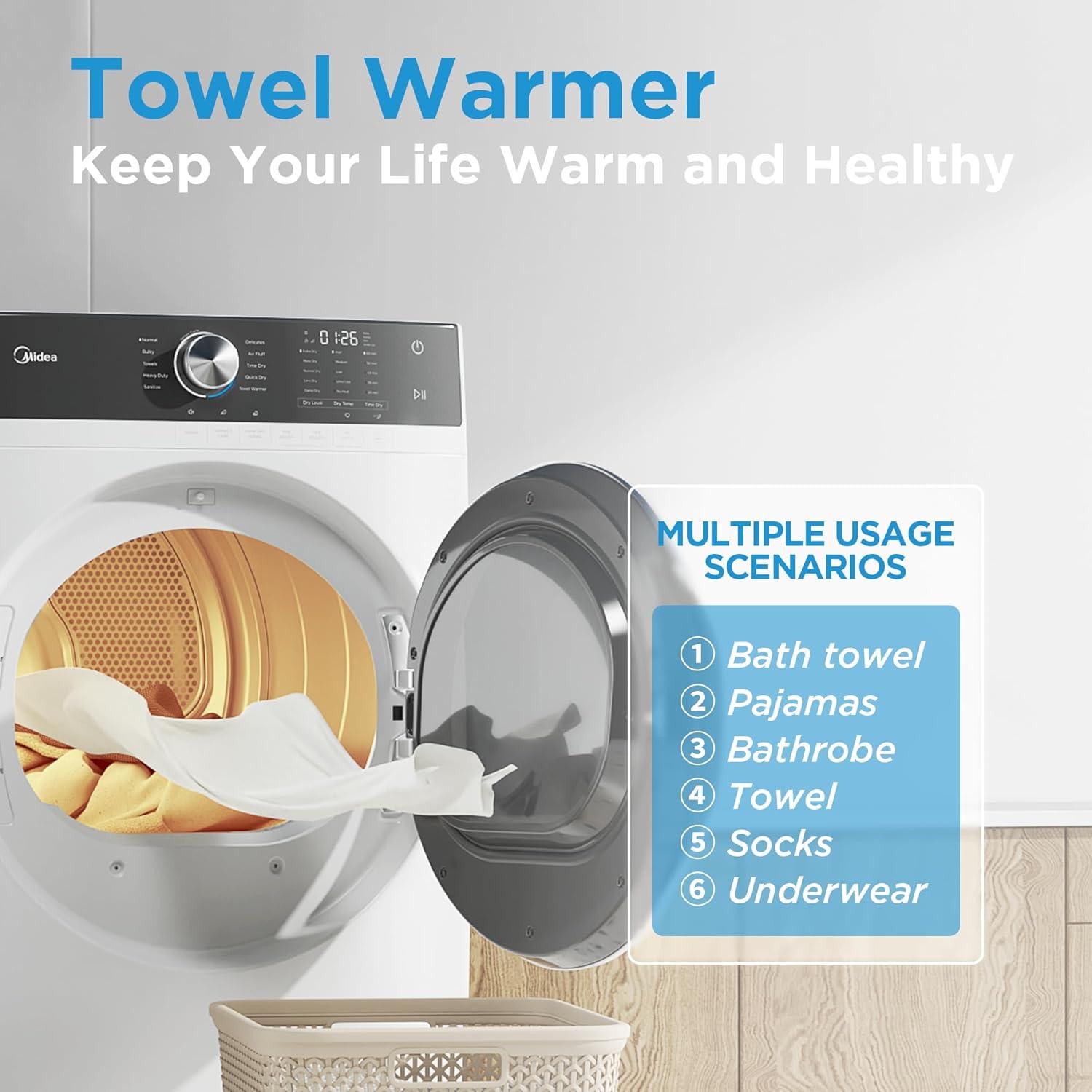 image:imageMidea MLE45N1AWW Front Load Electric Dryer Matching with Stainless Steel Sensor Dry Wrinkle Care Touch Control 10 Total Cycles 80 Cuft WhiteElectric Dryer