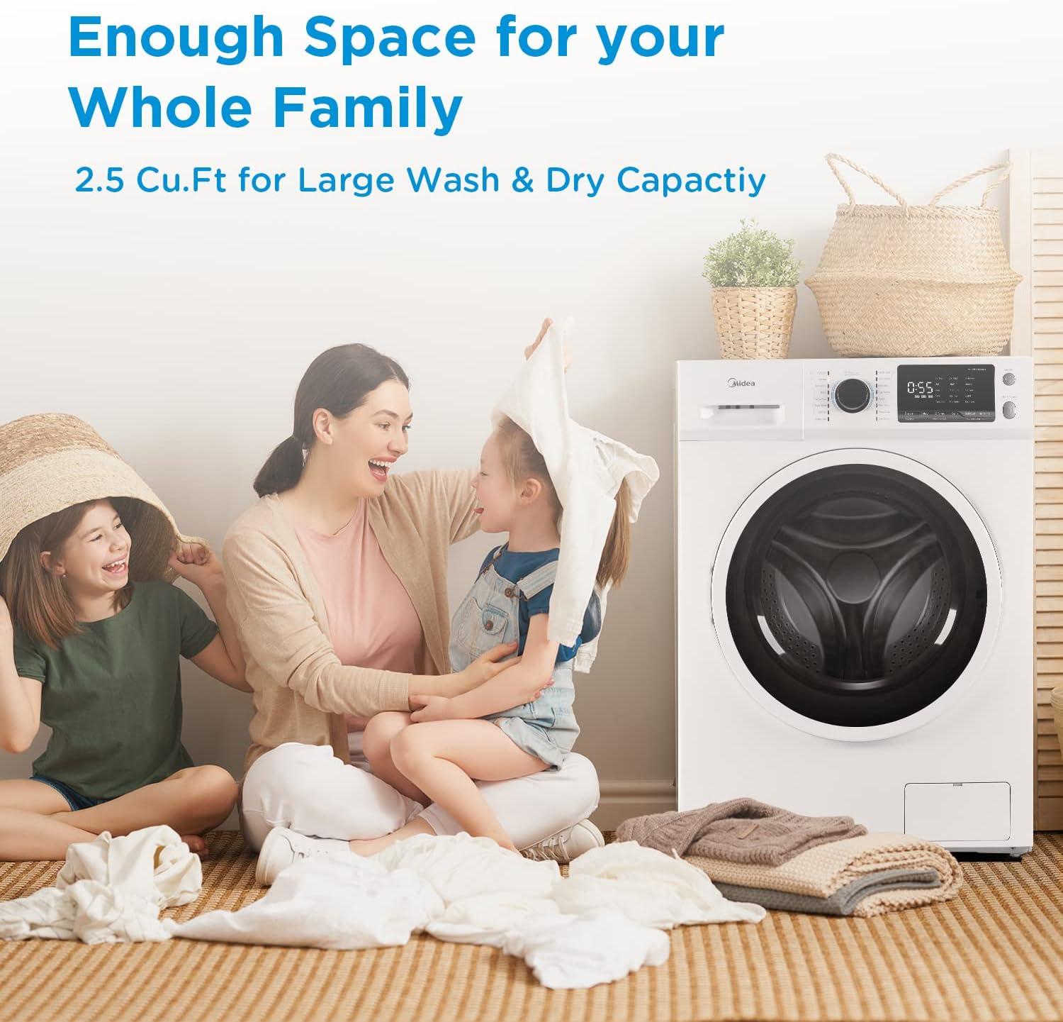 image:imageMidea MLH25N7BWW Compact FrontLoad Machine 24 Energy amp SpaceSaving Washer Steam Care and Cold Wash Stackable Laundry for Family Daily use 25 Cuft White
