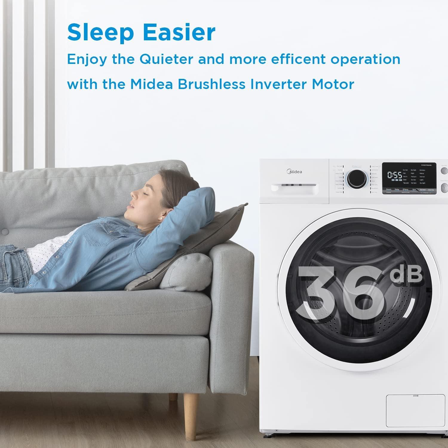 image:imageMidea MLH25N7BWW Compact FrontLoad Machine 24 Energy amp SpaceSaving Washer Steam Care and Cold Wash Stackable Laundry for Family Daily use 25 Cuft White