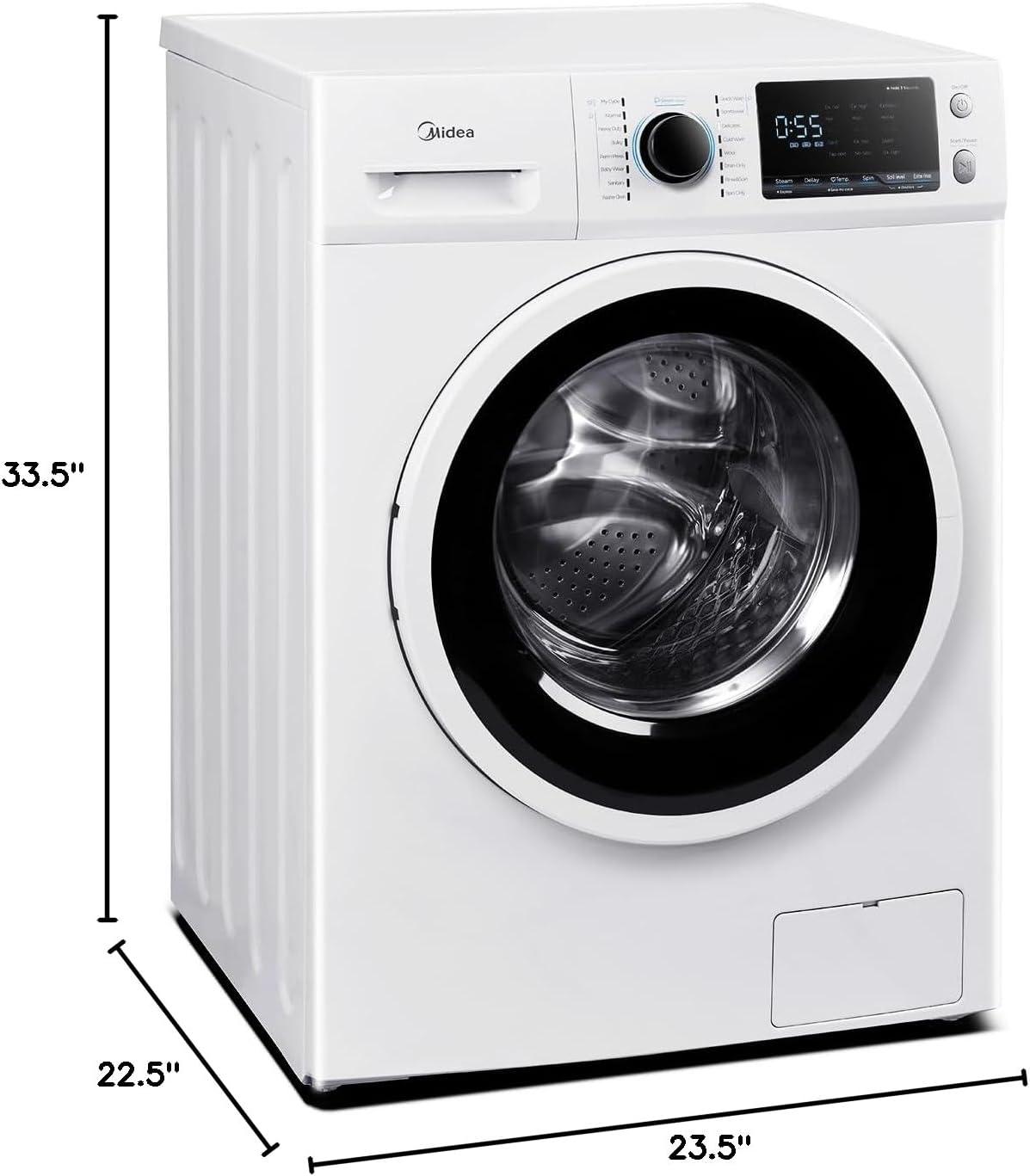 image:imageMidea MLH25N7BWW Compact FrontLoad Machine 24 Energy amp SpaceSaving Washer Steam Care and Cold Wash Stackable Laundry for Family Daily use 25 Cuft White