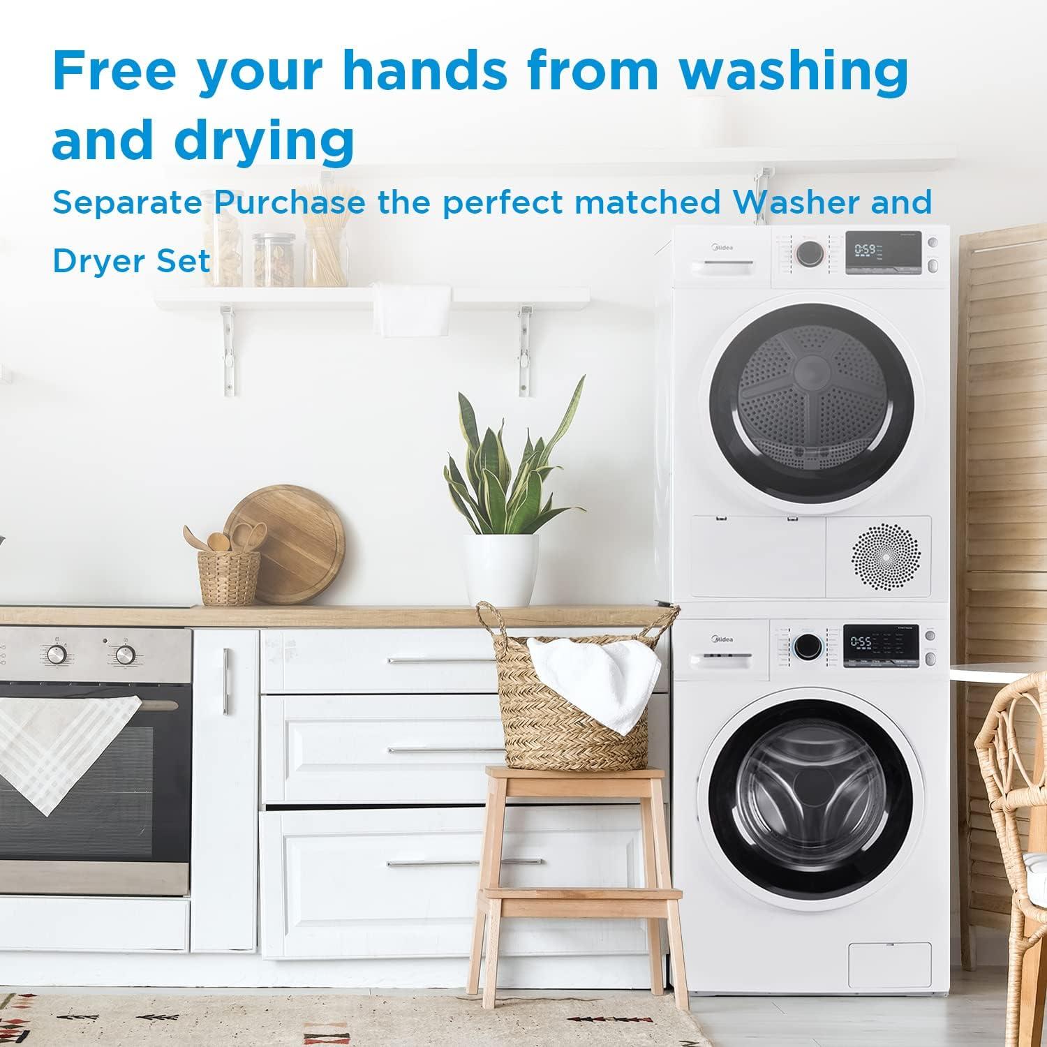image:imageMidea MLH25N7BWW Compact FrontLoad Machine 24 Energy amp SpaceSaving Washer Steam Care and Cold Wash Stackable Laundry for Family Daily use 25 Cuft White