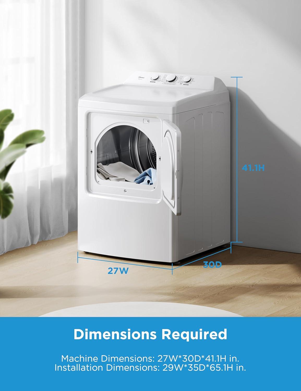 image:imageMidea MLTE37N1BWW Gas Dryer Sensor Dry Wrinkle Care Air Fluff EasyUsing Control Panel 12 Total Cycles 67 Cuft WhiteElectric