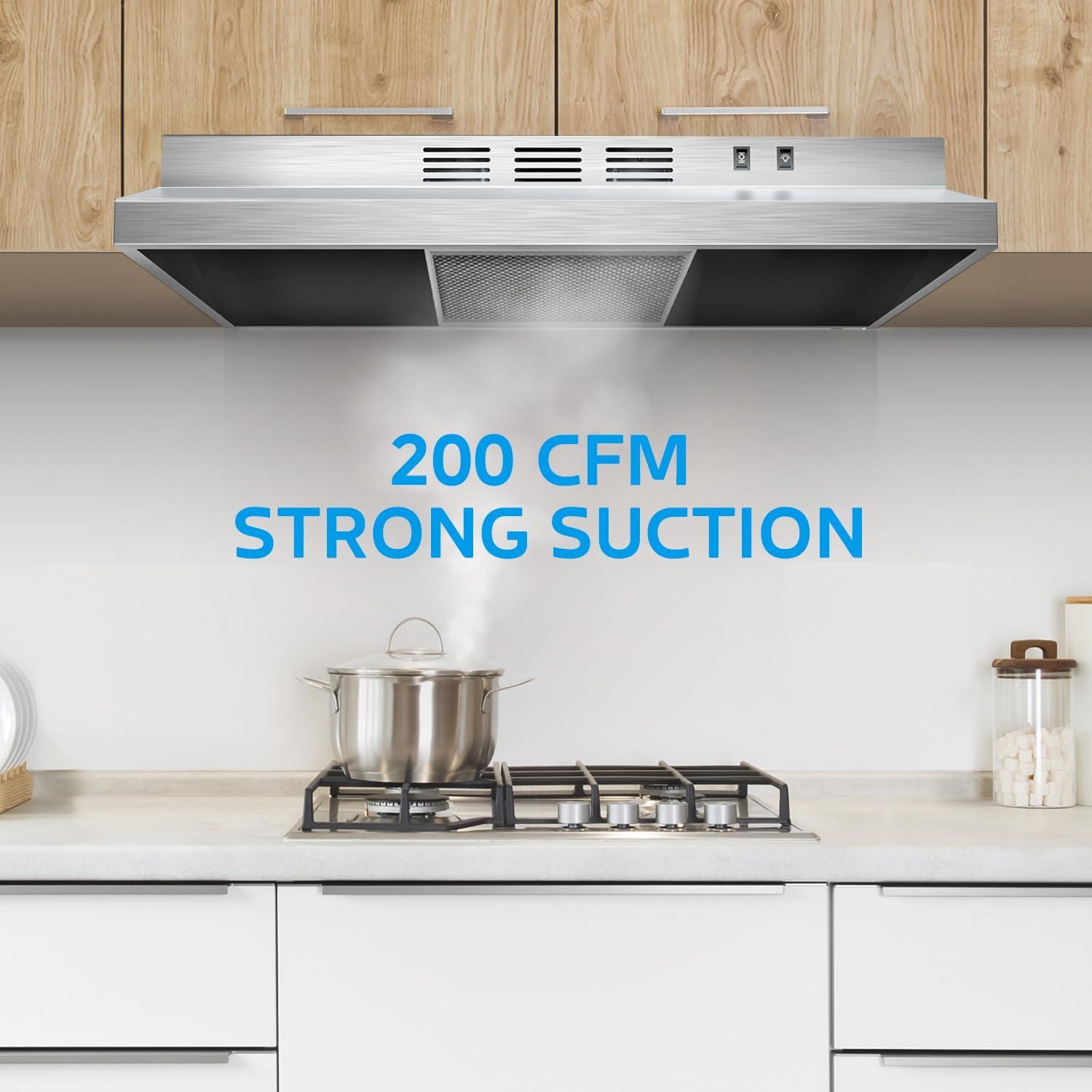 image:imageMidea MVP30W6AST Ducted Pyramid Range 450 CFM Stainless Steel Wall Mount Vent Hood with 3 Speed Exhaust Fan 5Layer Aluminum Permanent Filters Two LED Lights Convertible to Ductless 30 inchesUnder Cabinet Vent