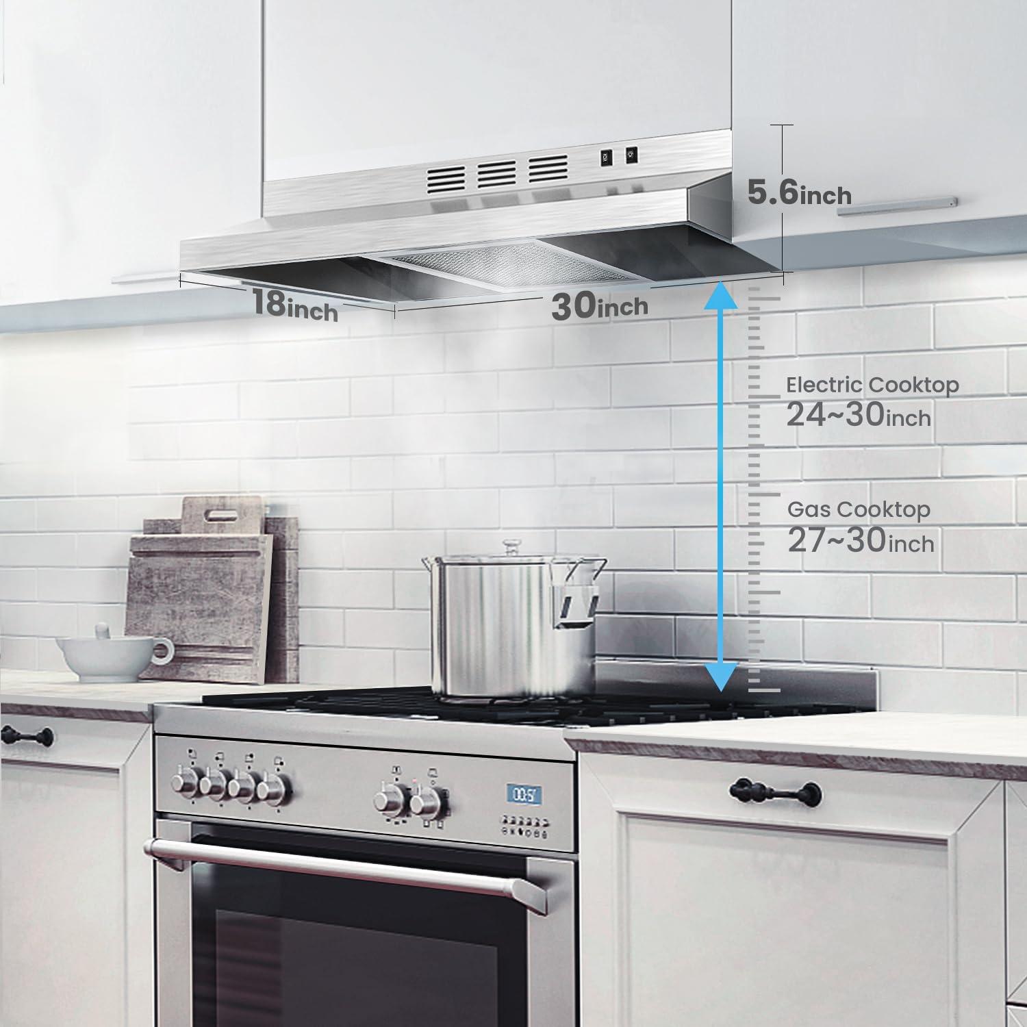 image:imageMidea MVP30W6AST Ducted Pyramid Range 450 CFM Stainless Steel Wall Mount Vent Hood with 3 Speed Exhaust Fan 5Layer Aluminum Permanent Filters Two LED Lights Convertible to Ductless 30 inchesUnder Cabinet Vent