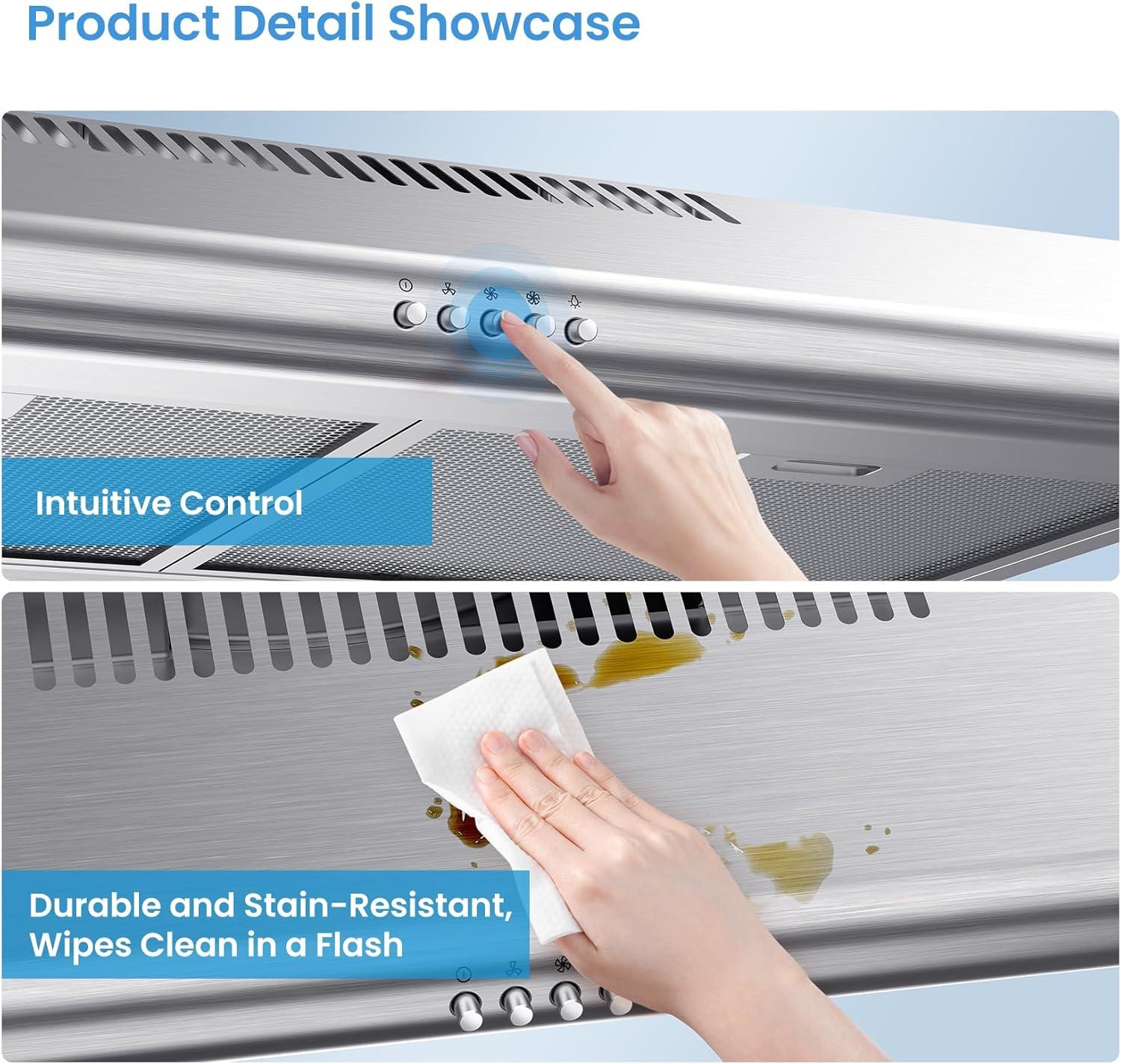 image:imageMidea MVP30W6AST Ducted Pyramid Range 450 CFM Stainless Steel Wall Mount Vent Hood with 3 Speed Exhaust Fan 5Layer Aluminum Permanent Filters Two LED Lights Convertible to Ductless 30 inchesUnder Cabinet Vent