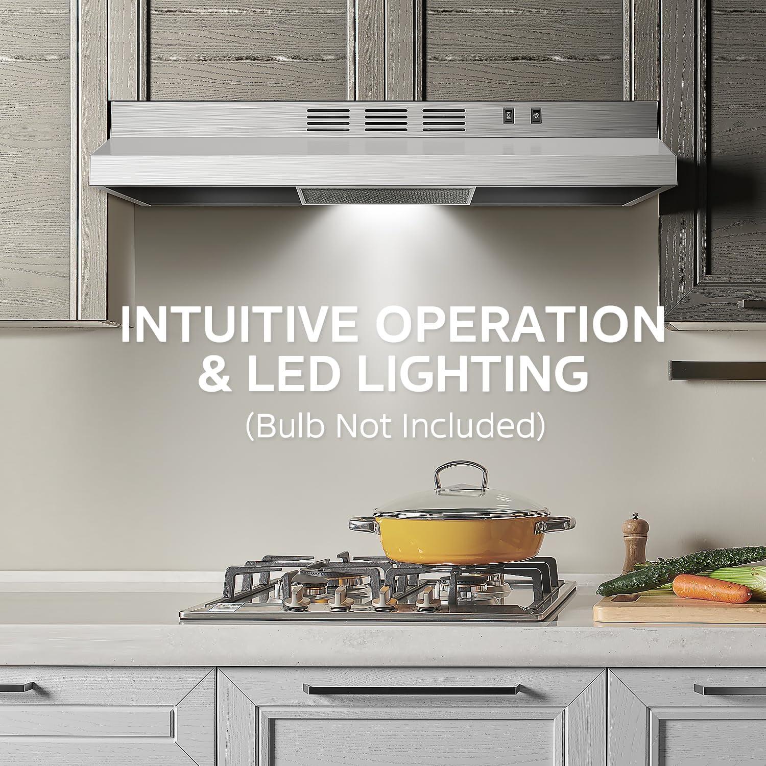 image:imageMidea MVP30W6AST Ducted Pyramid Range 450 CFM Stainless Steel Wall Mount Vent Hood with 3 Speed Exhaust Fan 5Layer Aluminum Permanent Filters Two LED Lights Convertible to Ductless 30 inchesUnder Cabinet Vent