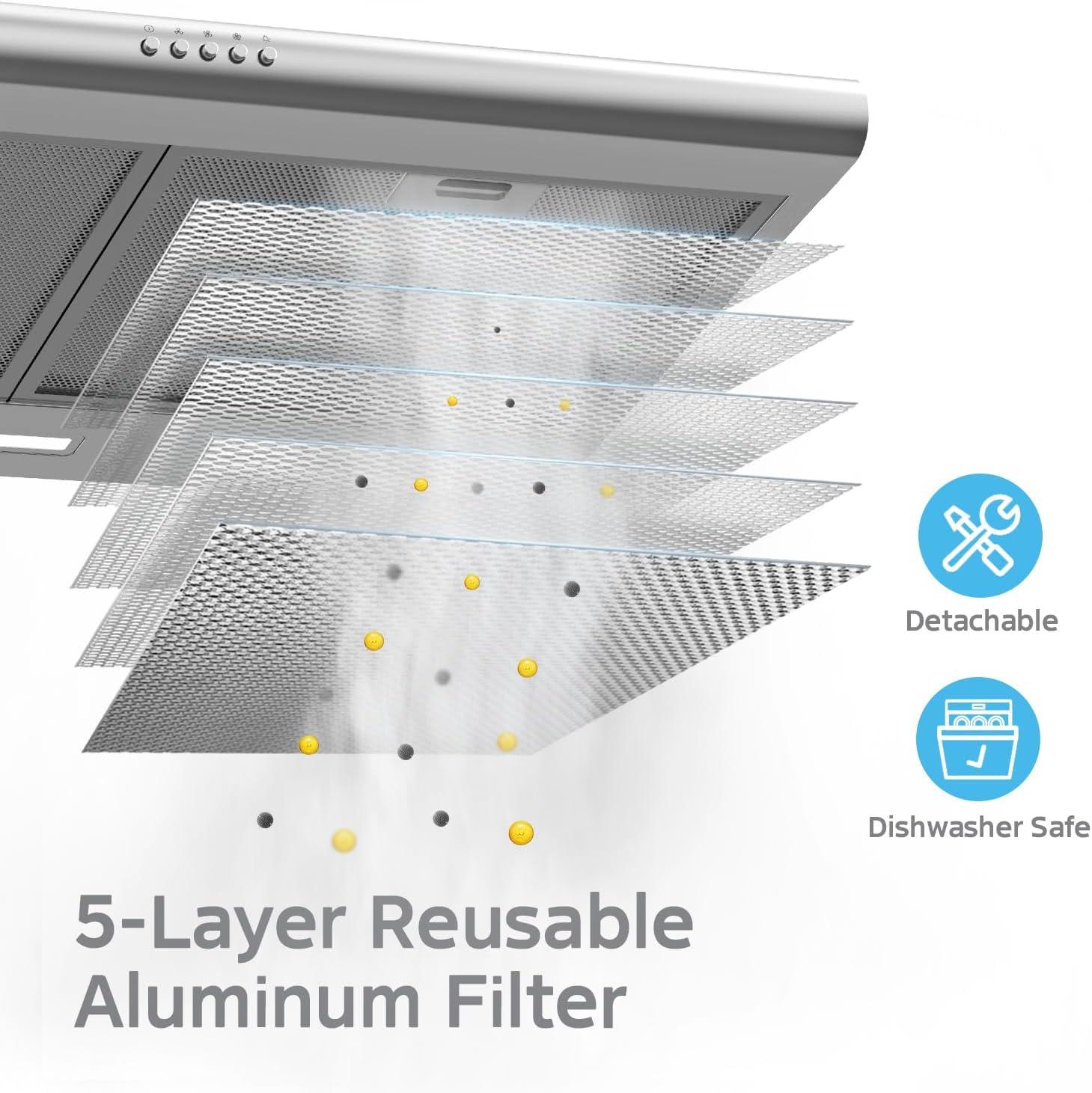 image:imageMidea MVP30W6AST Ducted Pyramid Range 450 CFM Stainless Steel Wall Mount Vent Hood with 3 Speed Exhaust Fan 5Layer Aluminum Permanent Filters Two LED Lights Convertible to Ductless 30 inchesUnder Cabinet Vent
