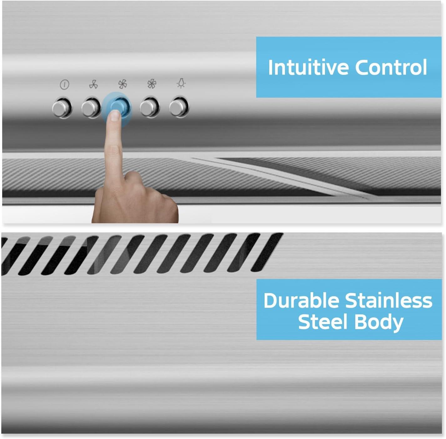 image:imageMidea MVP30W6AST Ducted Pyramid Range 450 CFM Stainless Steel Wall Mount Vent Hood with 3 Speed Exhaust Fan 5Layer Aluminum Permanent Filters Two LED Lights Convertible to Ductless 30 inchesUnder Cabinet Vent