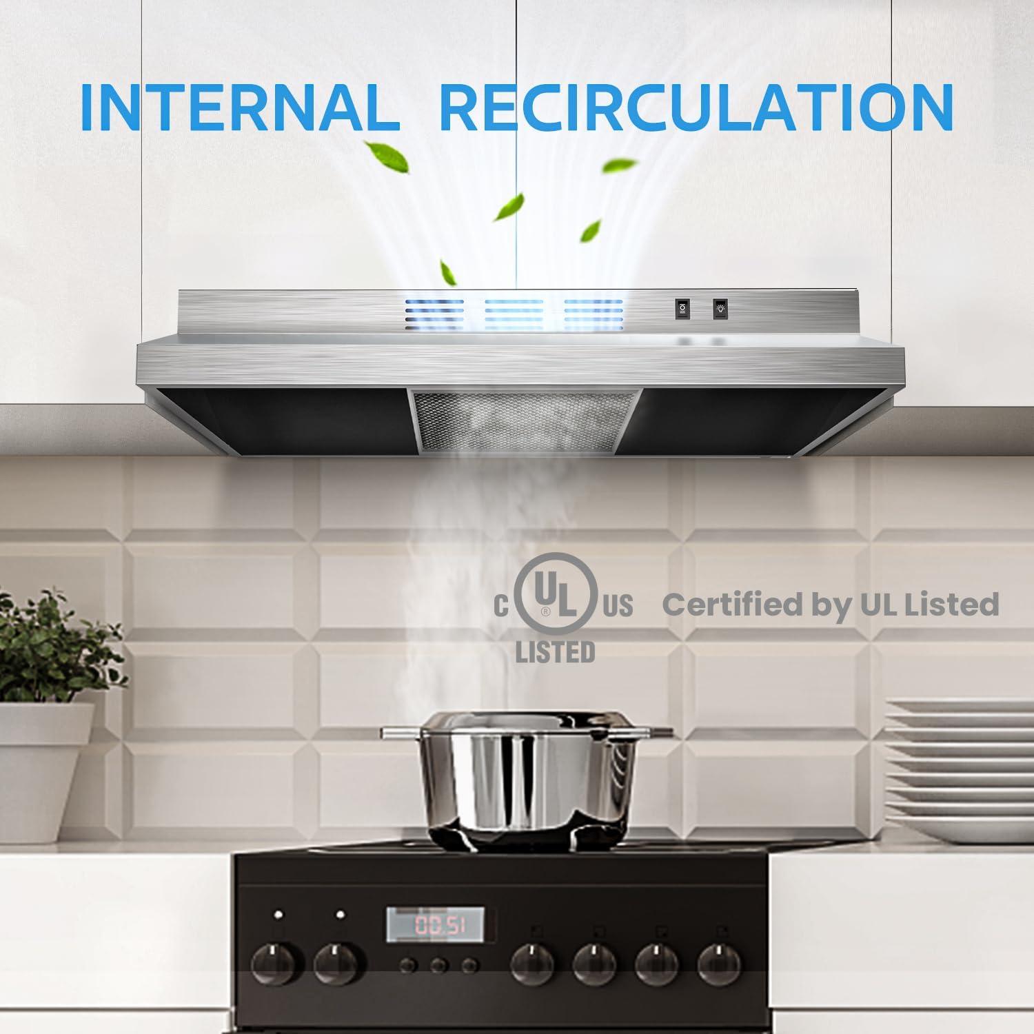 image:imageMidea MVP30W6AST Ducted Pyramid Range 450 CFM Stainless Steel Wall Mount Vent Hood with 3 Speed Exhaust Fan 5Layer Aluminum Permanent Filters Two LED Lights Convertible to Ductless 30 inchesUnder Cabinet Vent