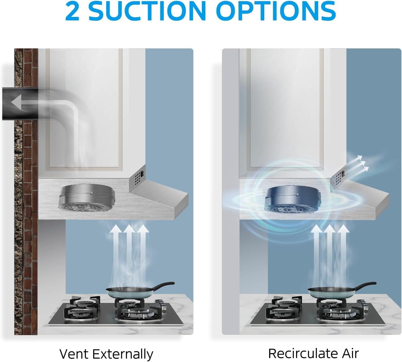 image:imageMidea MVP30W6AST Ducted Pyramid Range 450 CFM Stainless Steel Wall Mount Vent Hood with 3 Speed Exhaust Fan 5Layer Aluminum Permanent Filters Two LED Lights Convertible to Ductless 30 inchesUnder Cabinet Vent