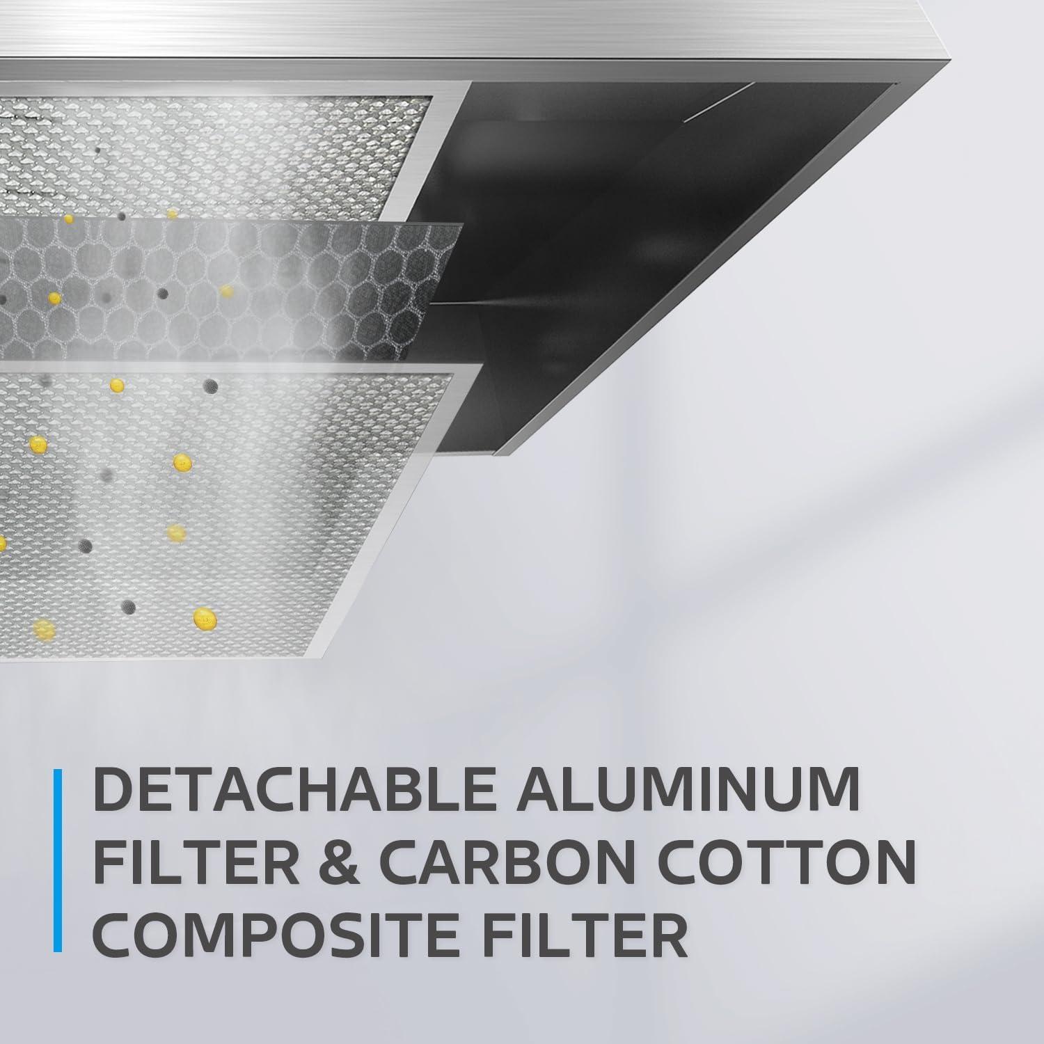 image:imageMidea MVP30W6AST Ducted Pyramid Range 450 CFM Stainless Steel Wall Mount Vent Hood with 3 Speed Exhaust Fan 5Layer Aluminum Permanent Filters Two LED Lights Convertible to Ductless 30 inchesUnder Cabinet Vent