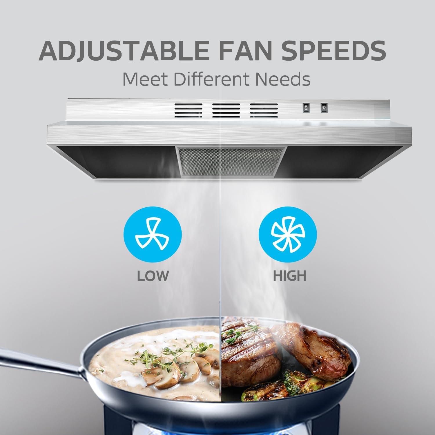 image:imageMidea MVP30W6AST Ducted Pyramid Range 450 CFM Stainless Steel Wall Mount Vent Hood with 3 Speed Exhaust Fan 5Layer Aluminum Permanent Filters Two LED Lights Convertible to Ductless 30 inchesUnder Cabinet Vent