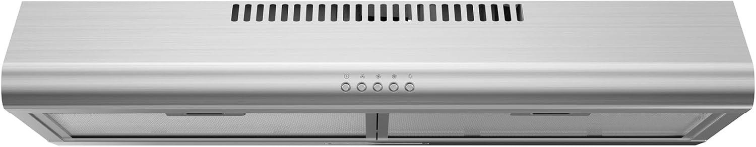image:imageMidea MVP30W6AST Ducted Pyramid Range 450 CFM Stainless Steel Wall Mount Vent Hood with 3 Speed Exhaust Fan 5Layer Aluminum Permanent Filters Two LED Lights Convertible to Ductless 30 inchesUnder Cabinet Vent