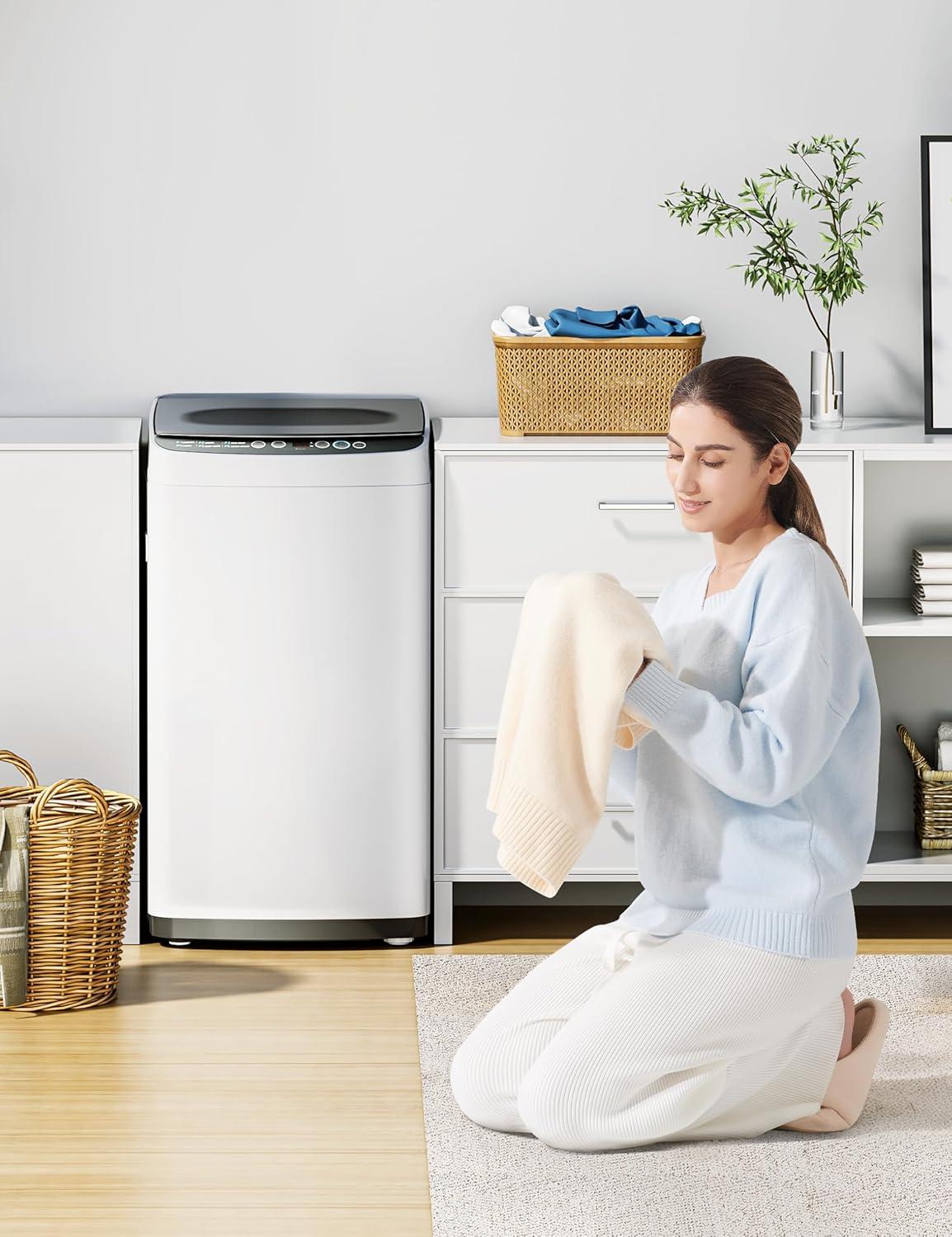 image:imageMidea Portable Washing Machine 09 cu ft with 6 Cycles Drum Clean Quick Stainless Steel Tub Transparent Lid LED Display Washing Machine White09 cu ft