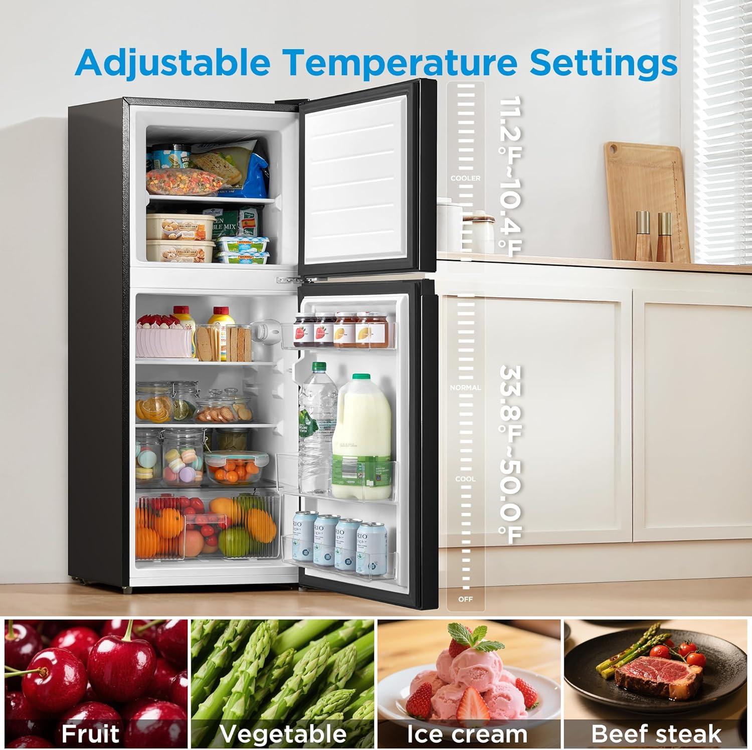 image:imageMidea WHD113FSS1 Double Door Mini Fridge with Freezer for Bedroom Office or Dorm with Adjustable Remove Glass Shelves Compact Refrigerator 31 cu ft Stainless SteelBlack