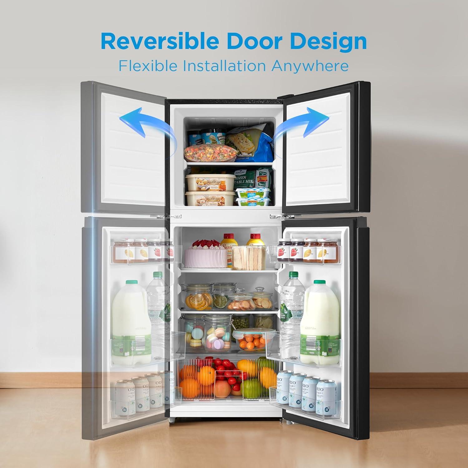 image:imageMidea WHD113FSS1 Double Door Mini Fridge with Freezer for Bedroom Office or Dorm with Adjustable Remove Glass Shelves Compact Refrigerator 31 cu ft Stainless SteelBlack