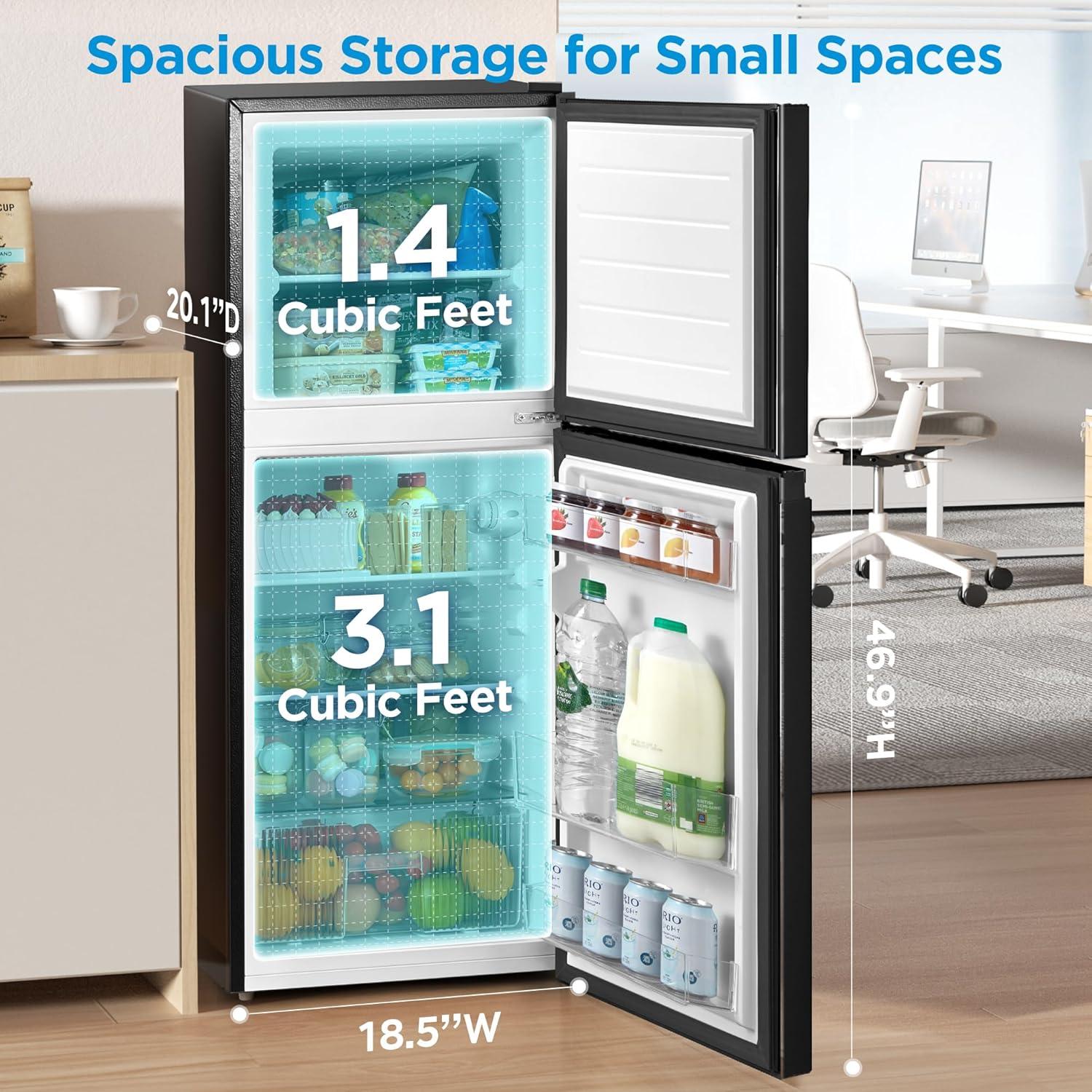 image:imageMidea WHD113FSS1 Double Door Mini Fridge with Freezer for Bedroom Office or Dorm with Adjustable Remove Glass Shelves Compact Refrigerator 31 cu ft Stainless SteelBlack